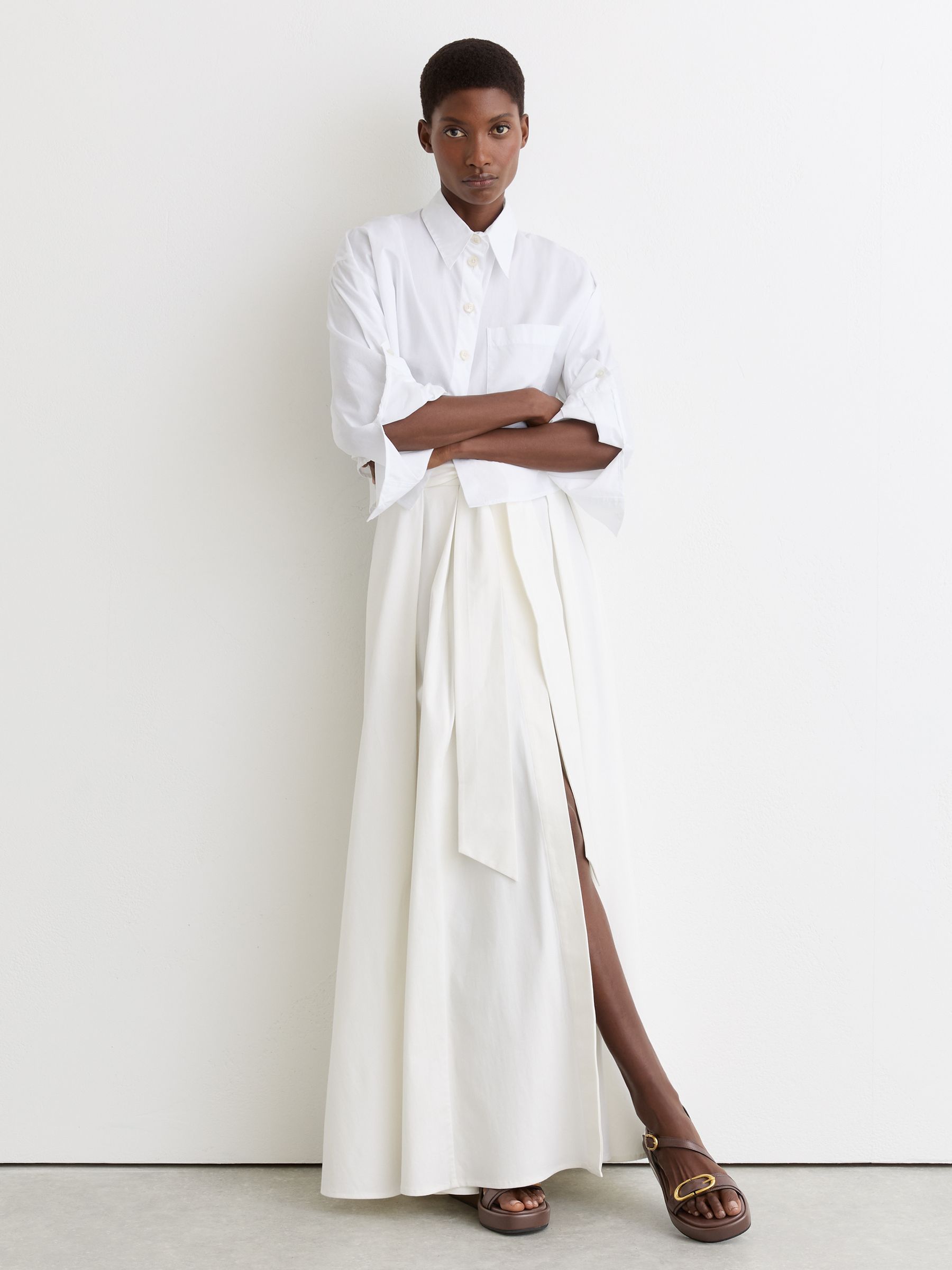 Leather Double-Buckle Flatform Sandals in Chocolate - Image 2 of 5