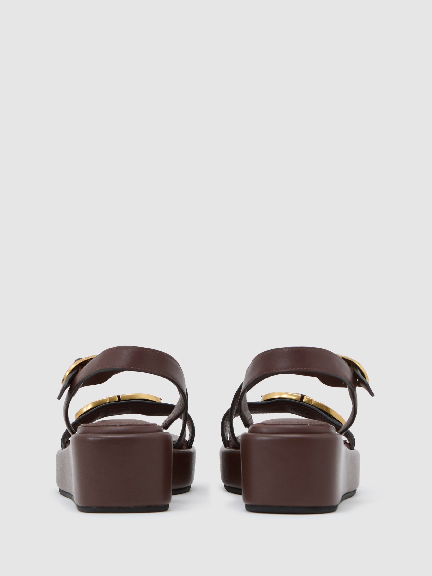 Leather Double-Buckle Flatform Sandals in Chocolate - Image 5 of 5