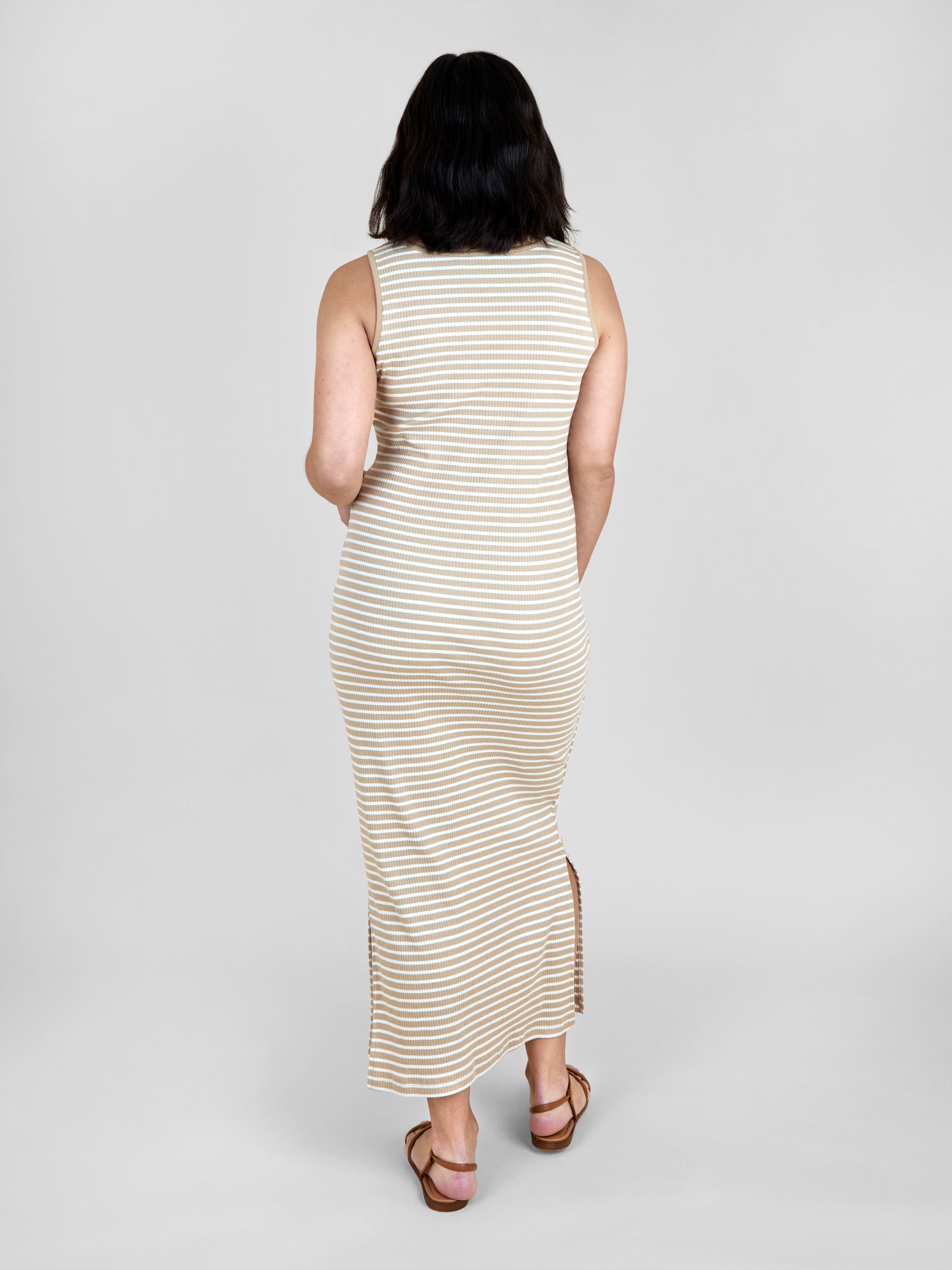 Natural Sleeveless Ribbed Scoop Neck Midi Nursing Dress - Image 3 of 5
