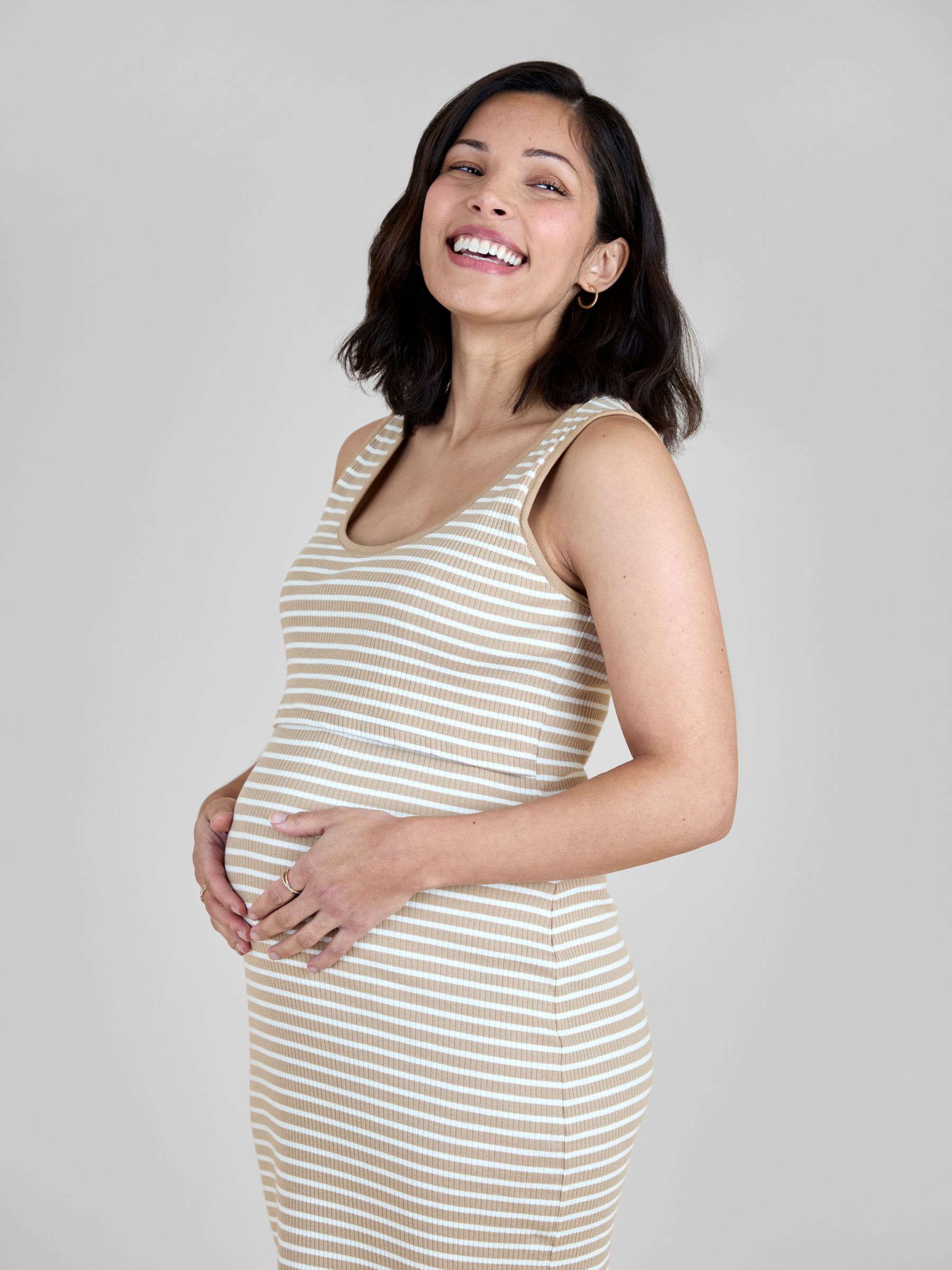 Natural Sleeveless Ribbed Scoop Neck Midi Nursing Dress - Image 4 of 5