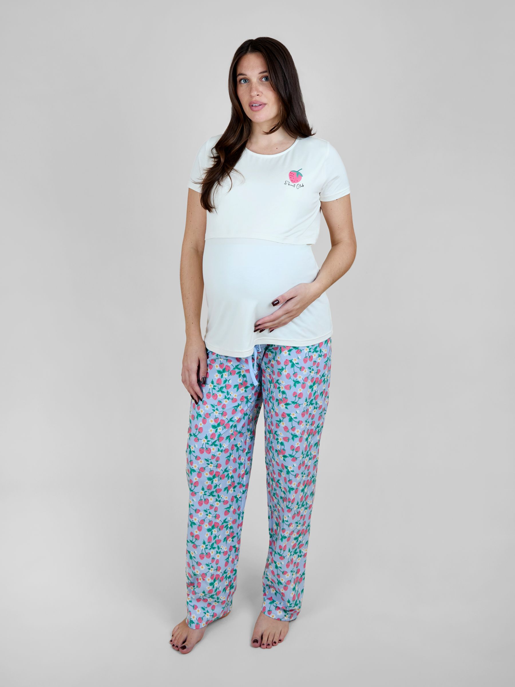 Light Pink Strawberry Maternity & Nursing Pyjamas Set - Image 1 of 7