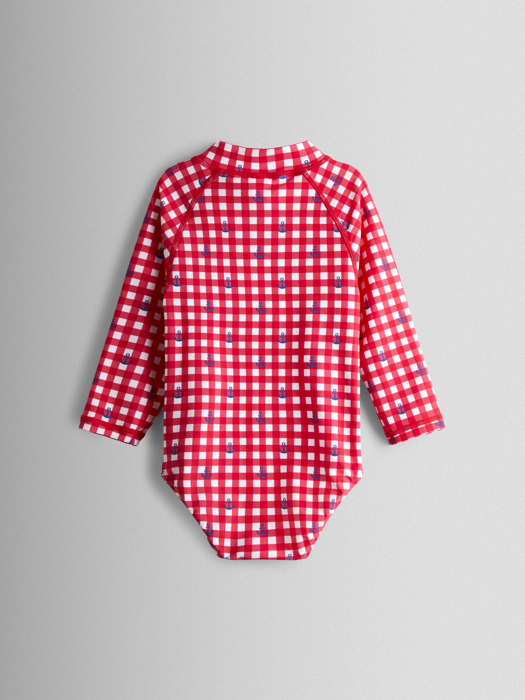 Red Gingham Nautical Long Sleeve Sunsafe Swimsuit - Image 2 of 3 Red Gingham Nautical Long Sleeve Sunsafe Swimsuit - Image 2 of 3