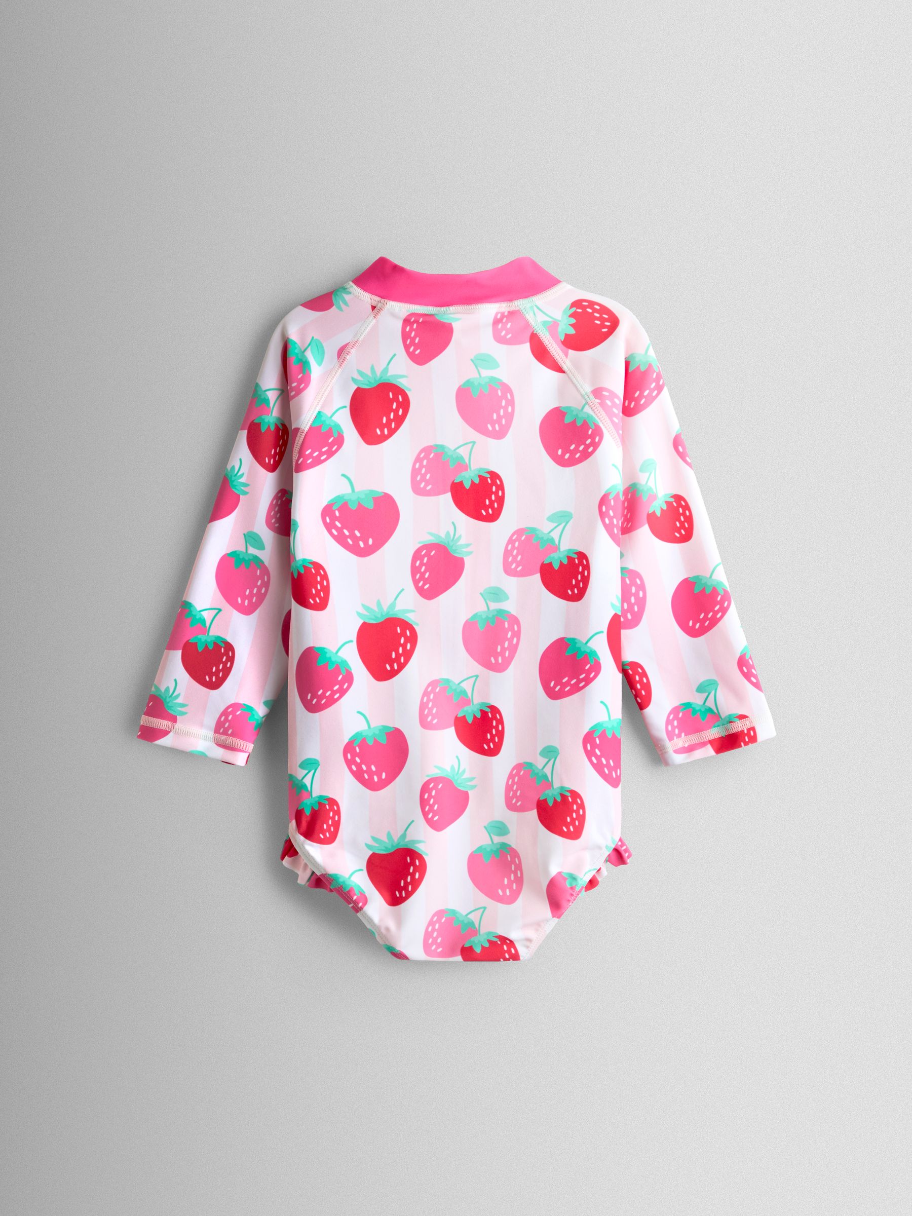 Pink Strawberry Stripe Long Sleeve Swimsuit - Image 3 of 4