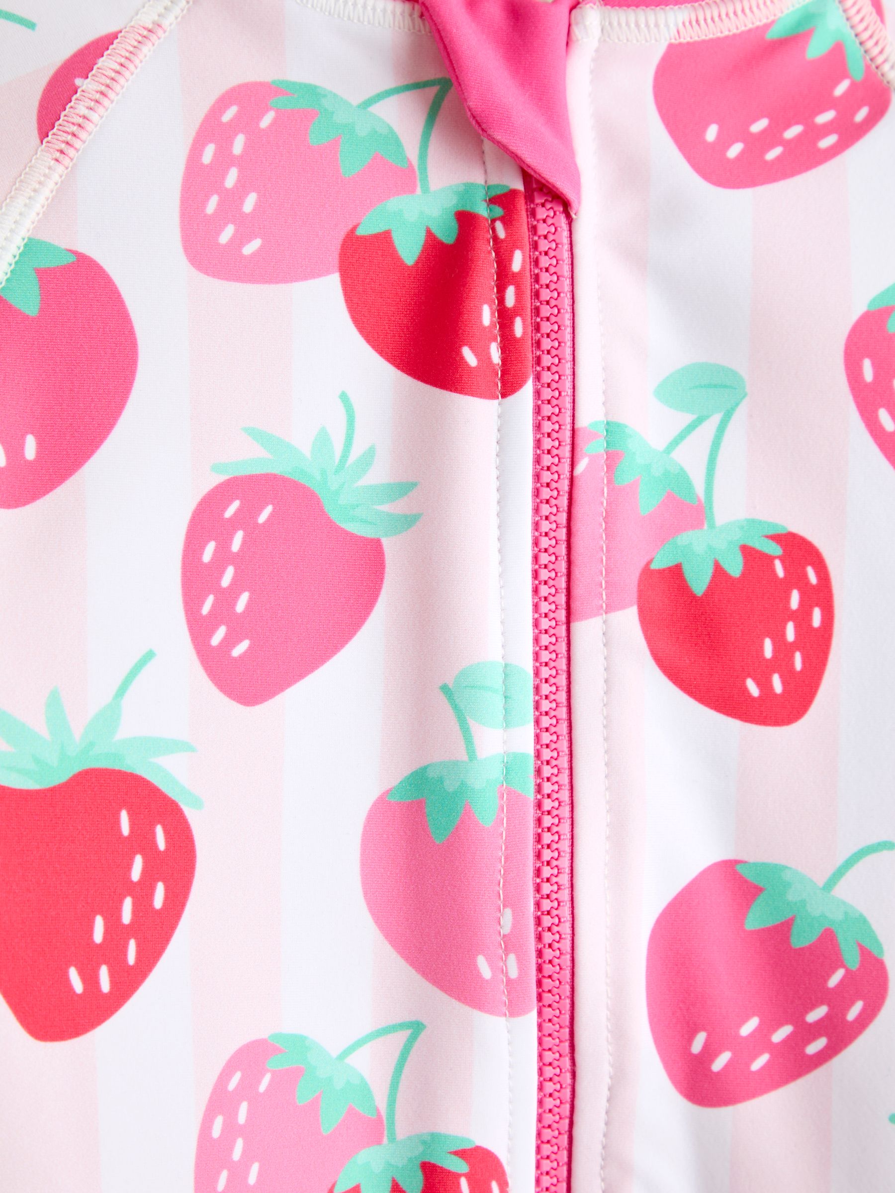 Pink Strawberry Stripe Long Sleeve Swimsuit - Image 4 of 4