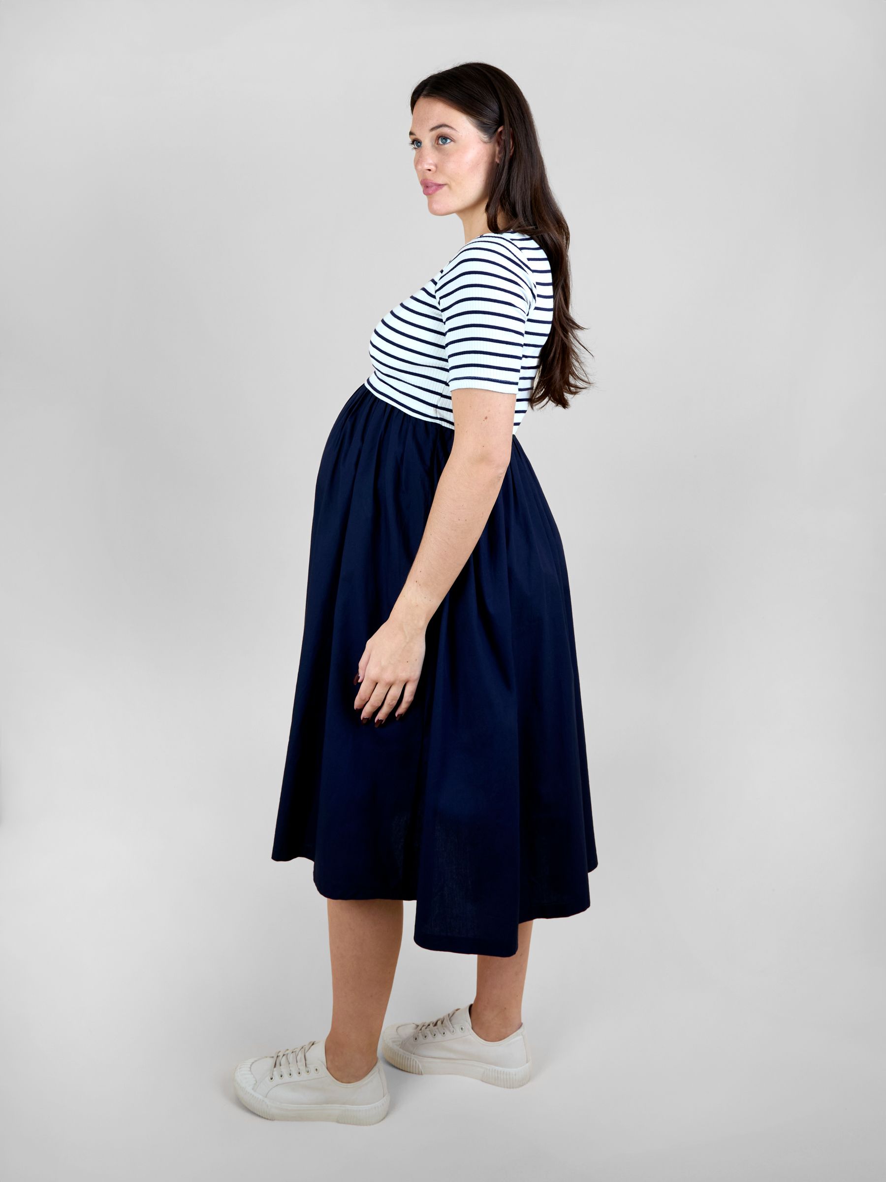 Navy Blue Rib Poplin Mixed Maternity and Nursing Midi Dress - Image 2 of 6 Navy Blue Rib Poplin Mixed Maternity and Nursing Midi Dress - Image 2 of 6