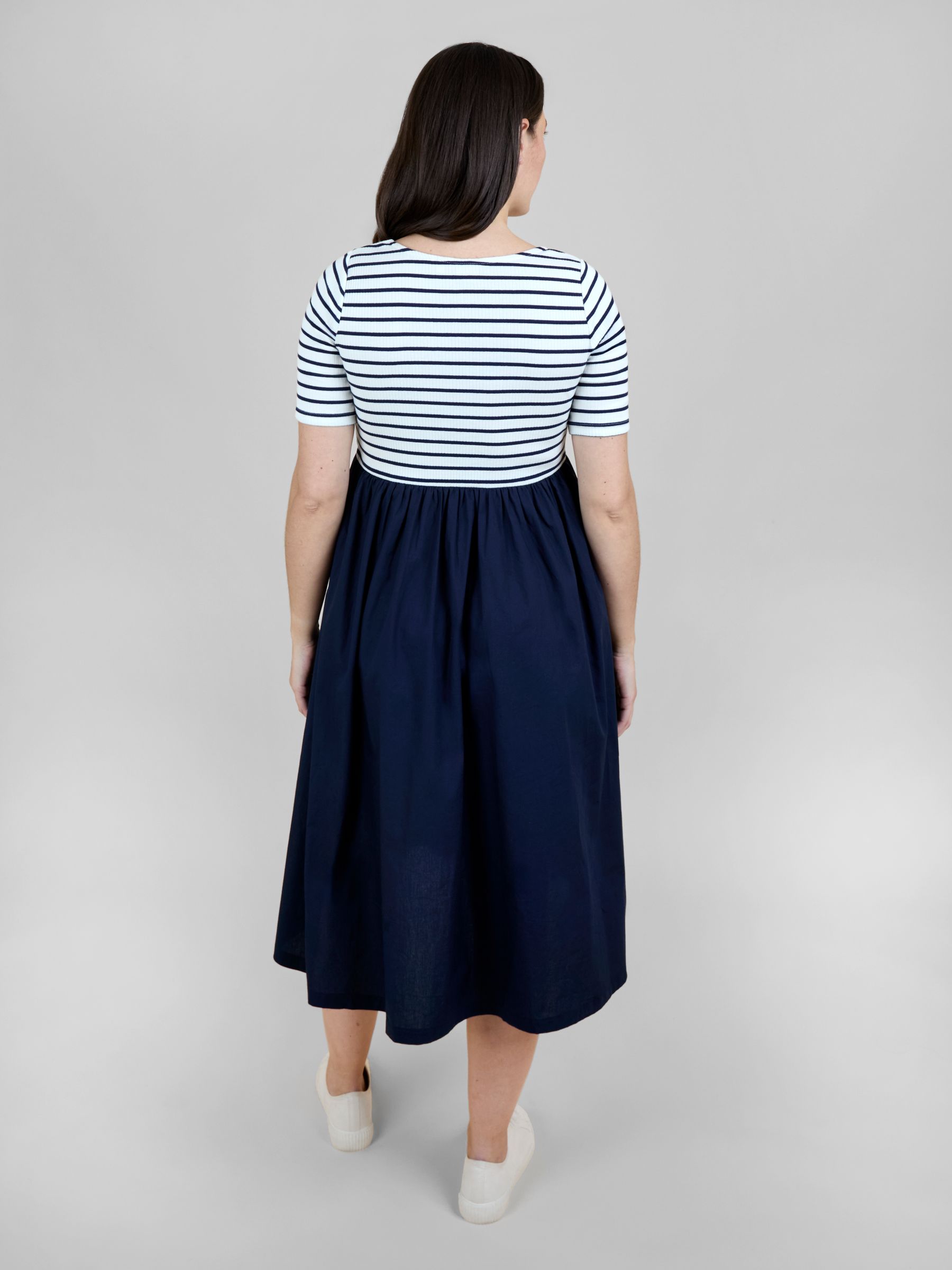 Navy Blue Rib Poplin Mixed Maternity and Nursing Midi Dress - Image 3 of 6