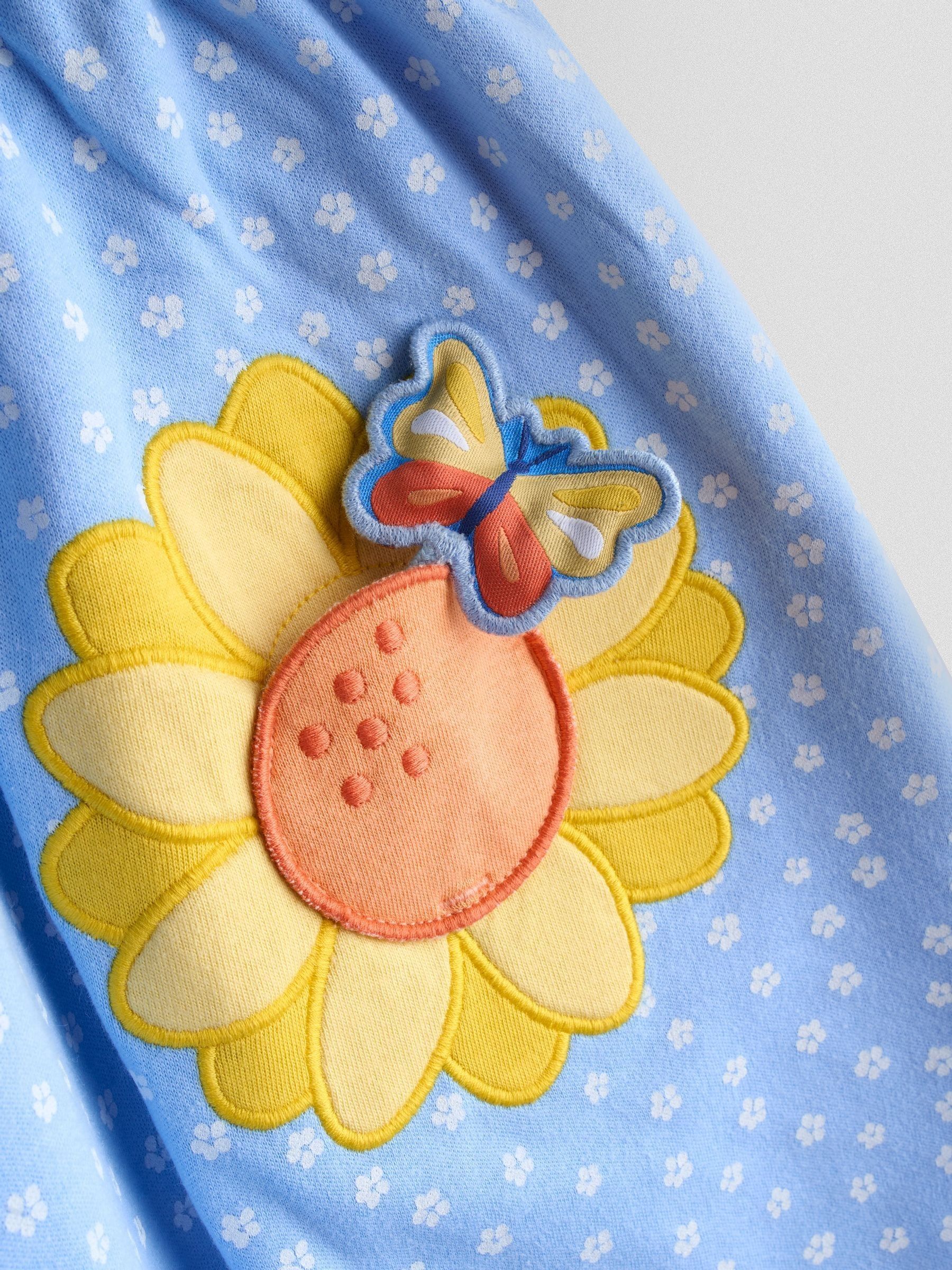 Light Blue Sunflower Appliqué Pockets Button Front Dress - Image 3 of 3