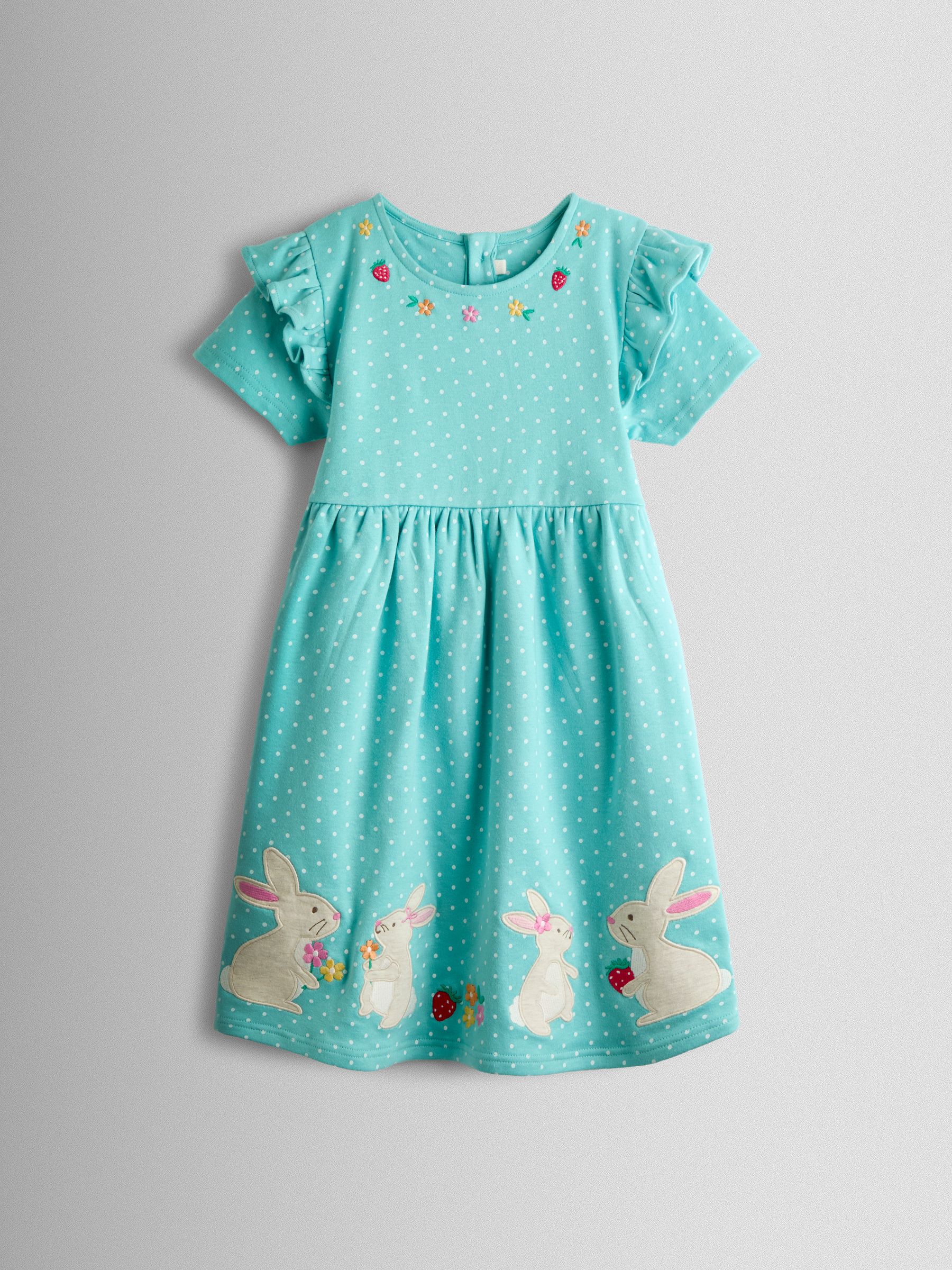 Duck Egg Blue Bunny Appliqué Frill Short Sleeve Dress - Image 1 of 3