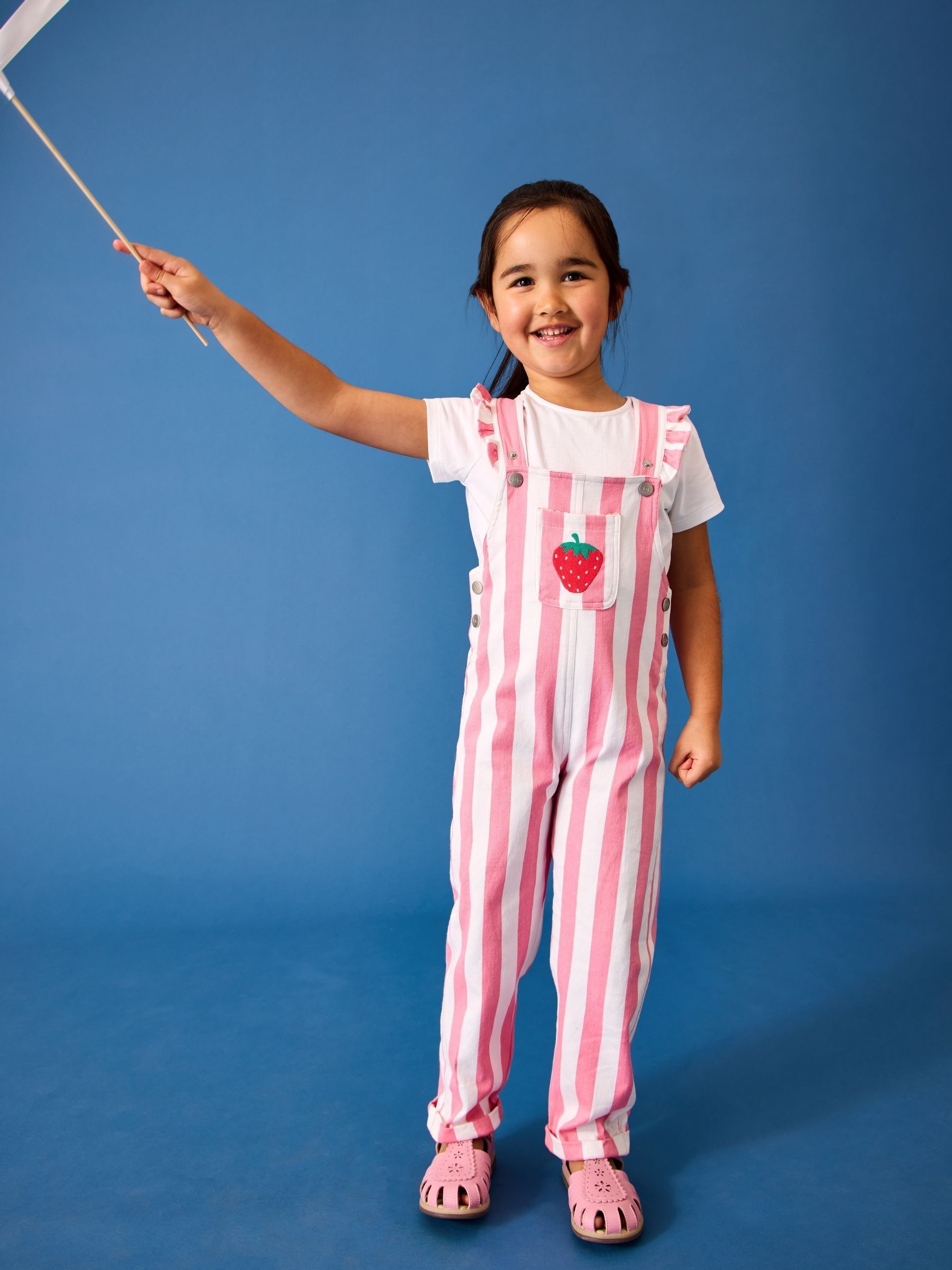 Pink Strawberry Appliqué Stripe Dungaree And T-Shirt Set - Image 1 of 3
