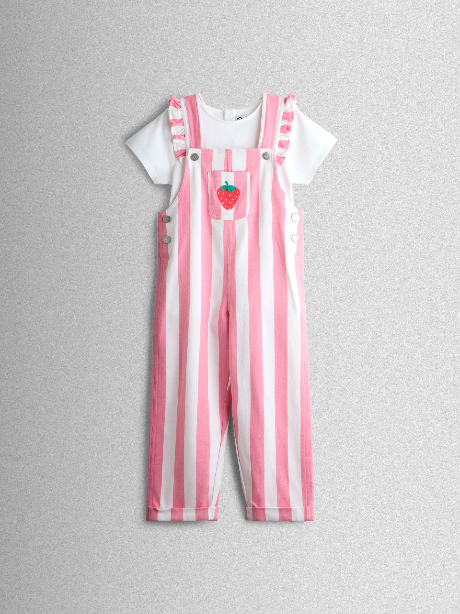 Pink Strawberry Appliqué Stripe Dungaree And T-Shirt Set - Image 2 of 3