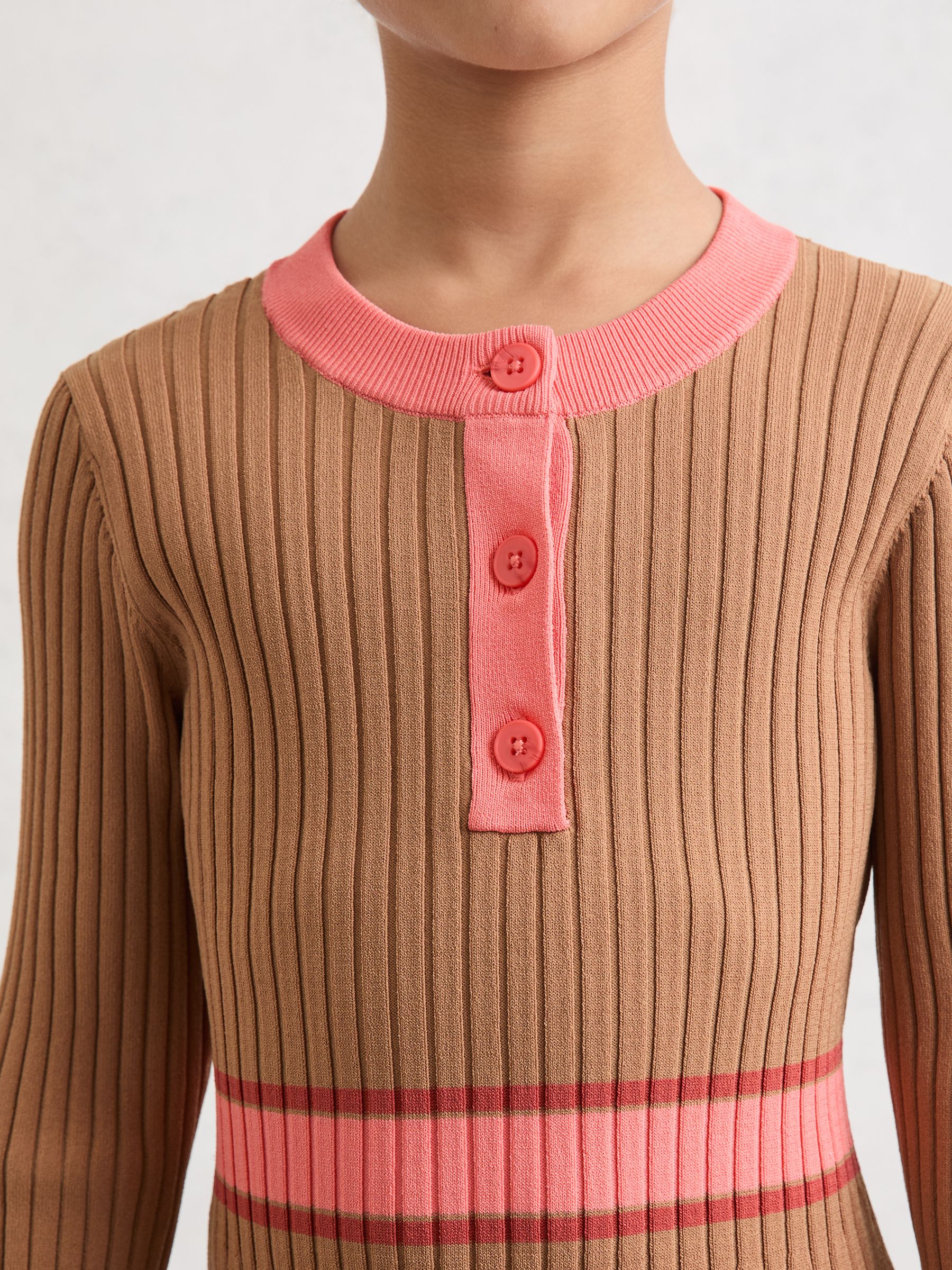 9-13 yrs Colour-Block Knitted Skater Dress in Camel - Image 1 of 4