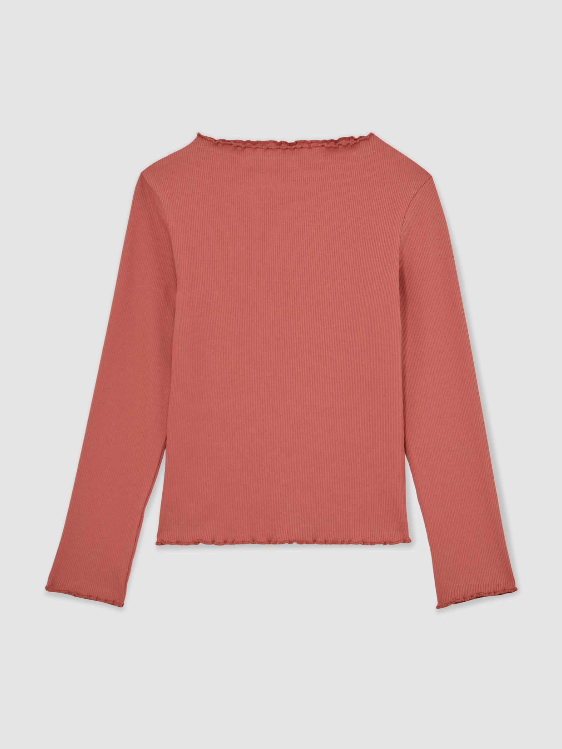 13-14 yrs Stretch-Cotton Lettuce-Trim Ribbed Top in Rose - Image 1 of 4