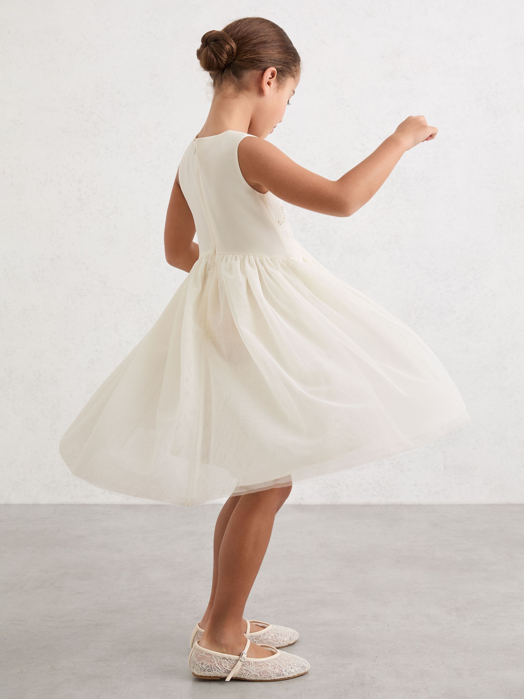 13-14 yrs Lace-Detail Tulle-Skirt Dress in Ivory - Image 3 of 5