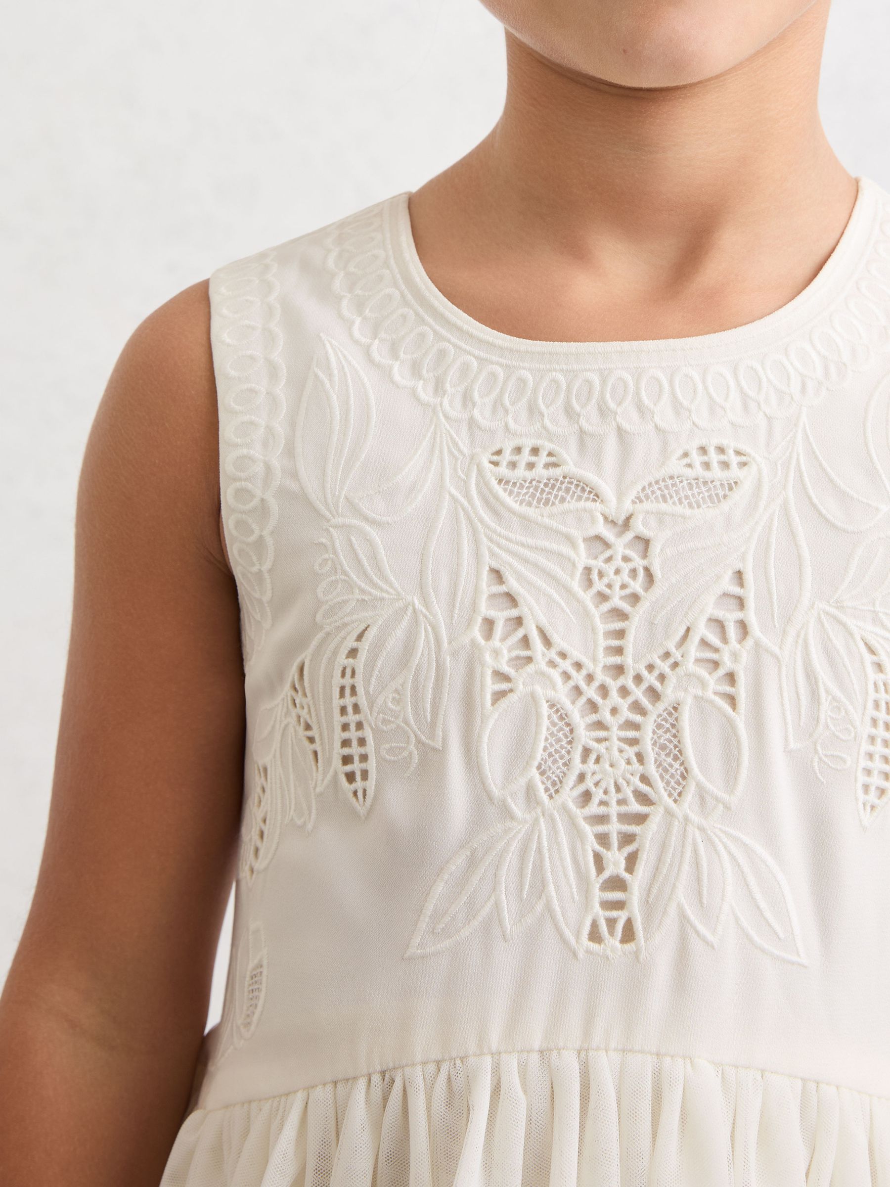 13-14 yrs Lace-Detail Tulle-Skirt Dress in Ivory - Image 4 of 5