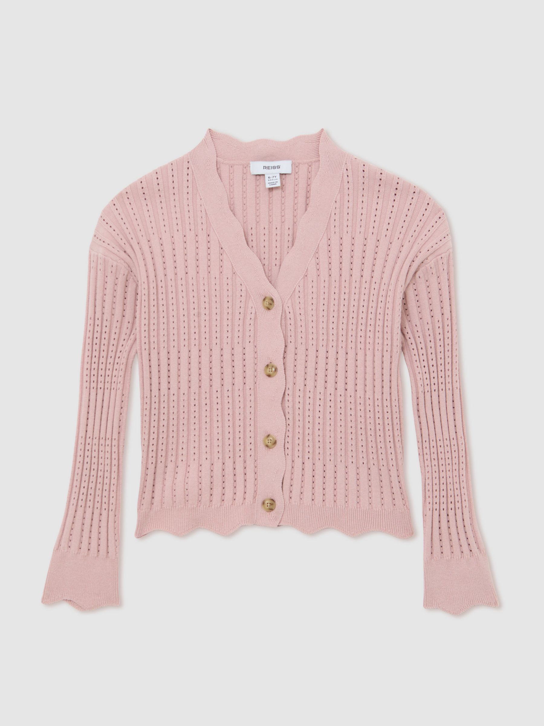 13-14 yrs Rib-Knit Pointelle Cardigan in Pink - Image 1 of 4