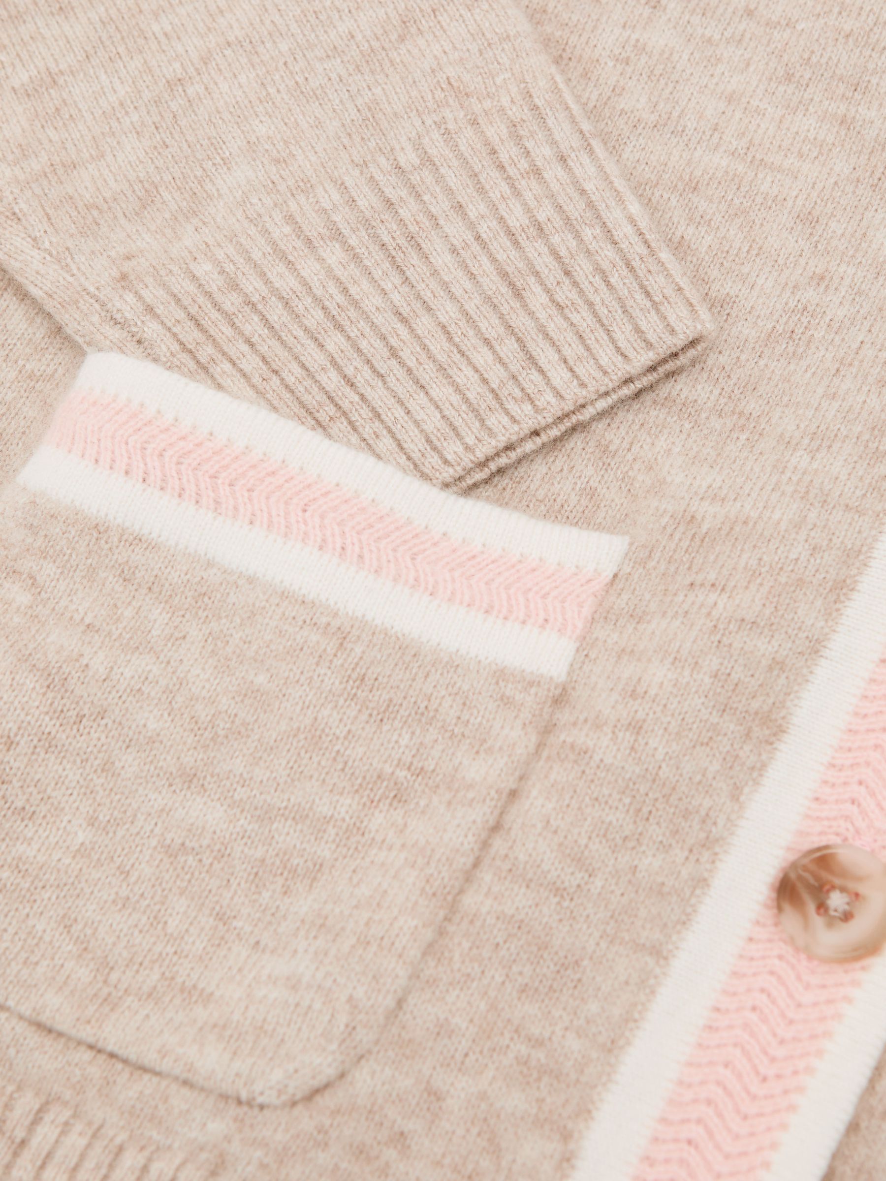 3-9 yrs Wool-Blend Tipped Cardigan with Cashmere in Neutral - Image 5 of 5