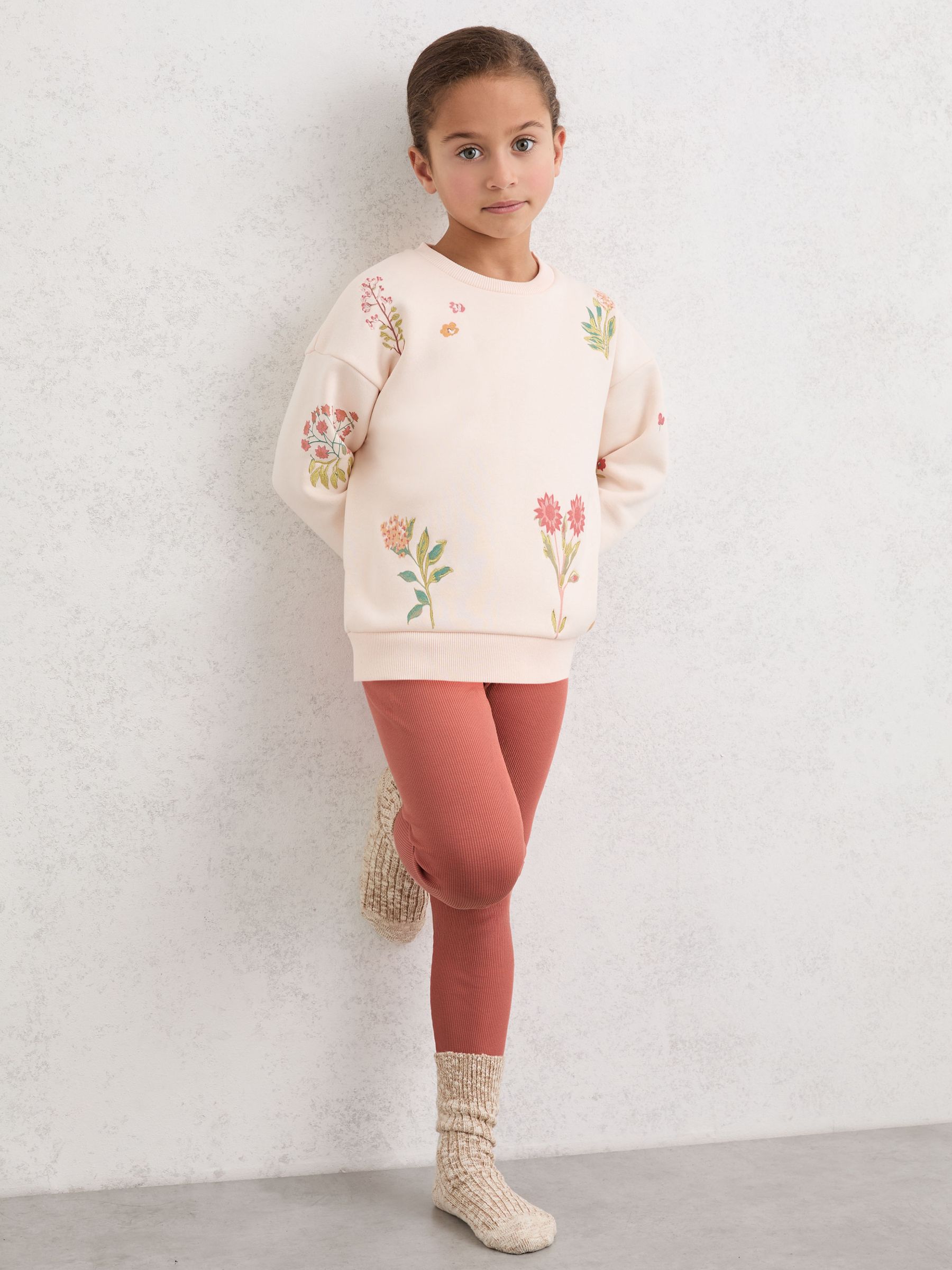 3-9 yrs Stretch-Cotton Lettuce-Trim Leggings in Rose - Image 1 of 5
