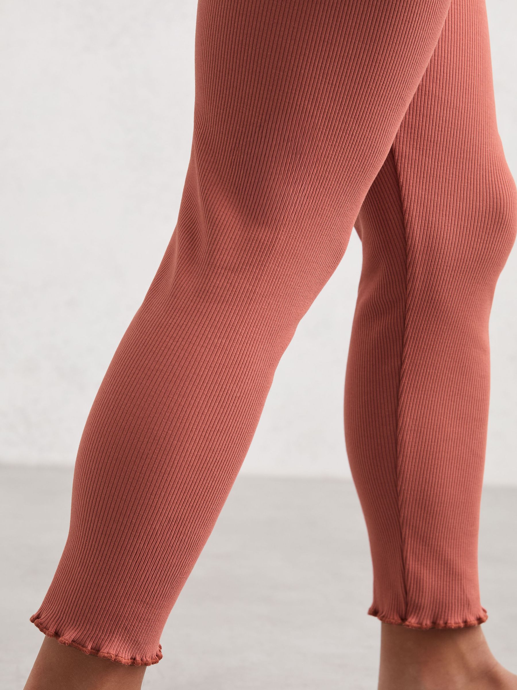 3-9 yrs Stretch-Cotton Lettuce-Trim Leggings in Rose - Image 4 of 5