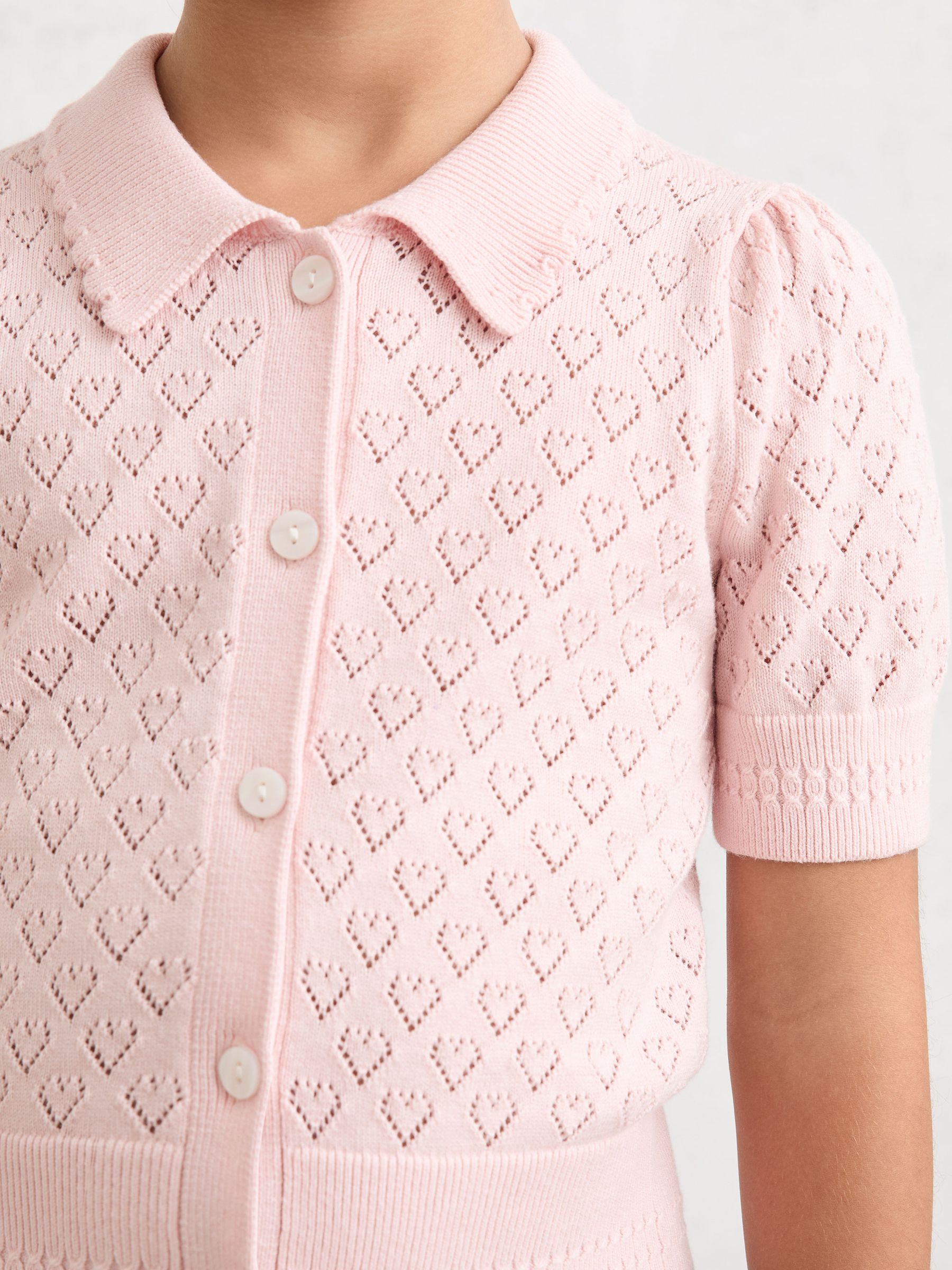 9-13 yrs Cotton and Wool Heart-Pointelle Top in Pink - Image 1 of 4