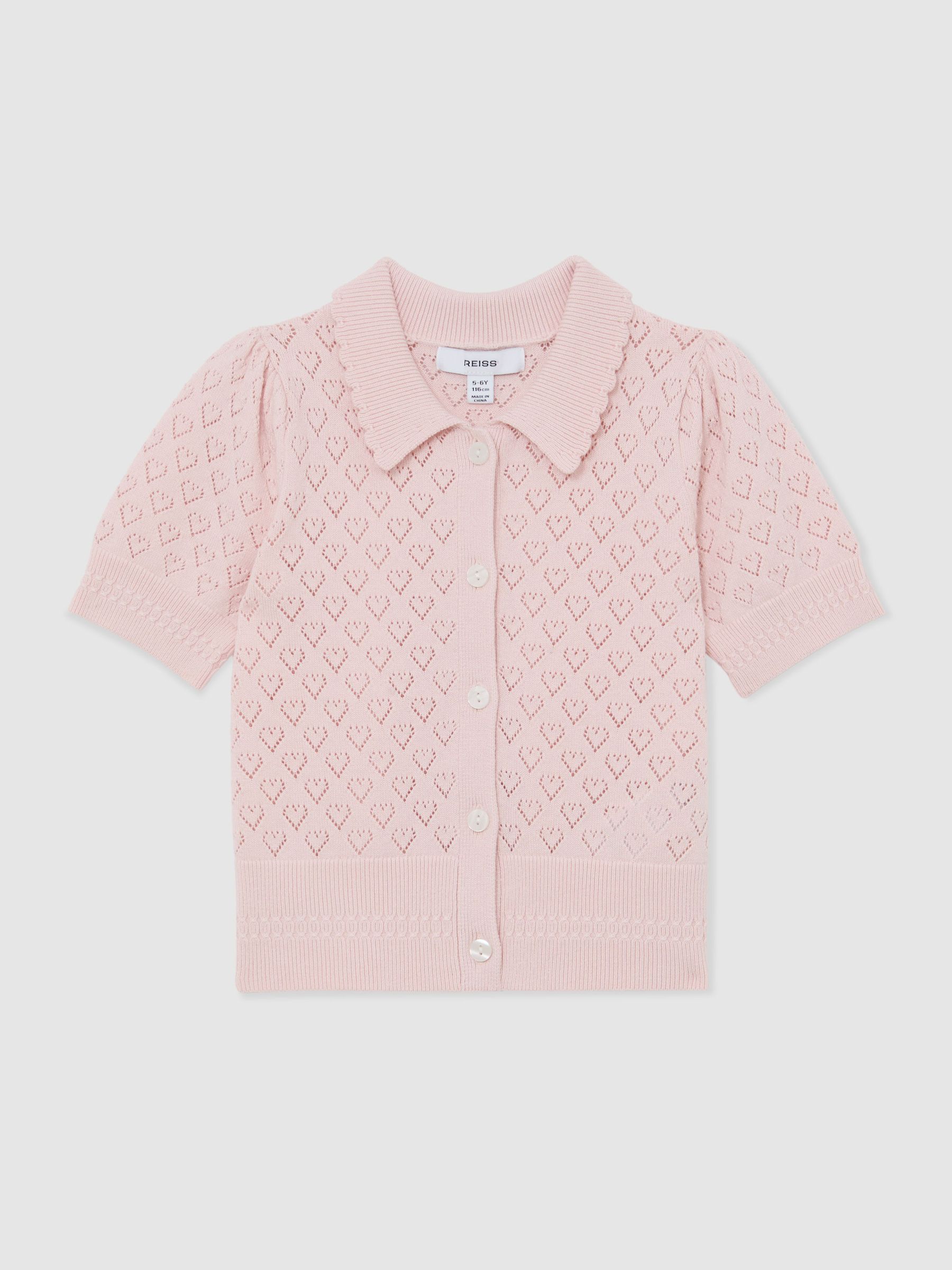 9-13 yrs Cotton and Wool Heart-Pointelle Top in Pink - Image 2 of 4