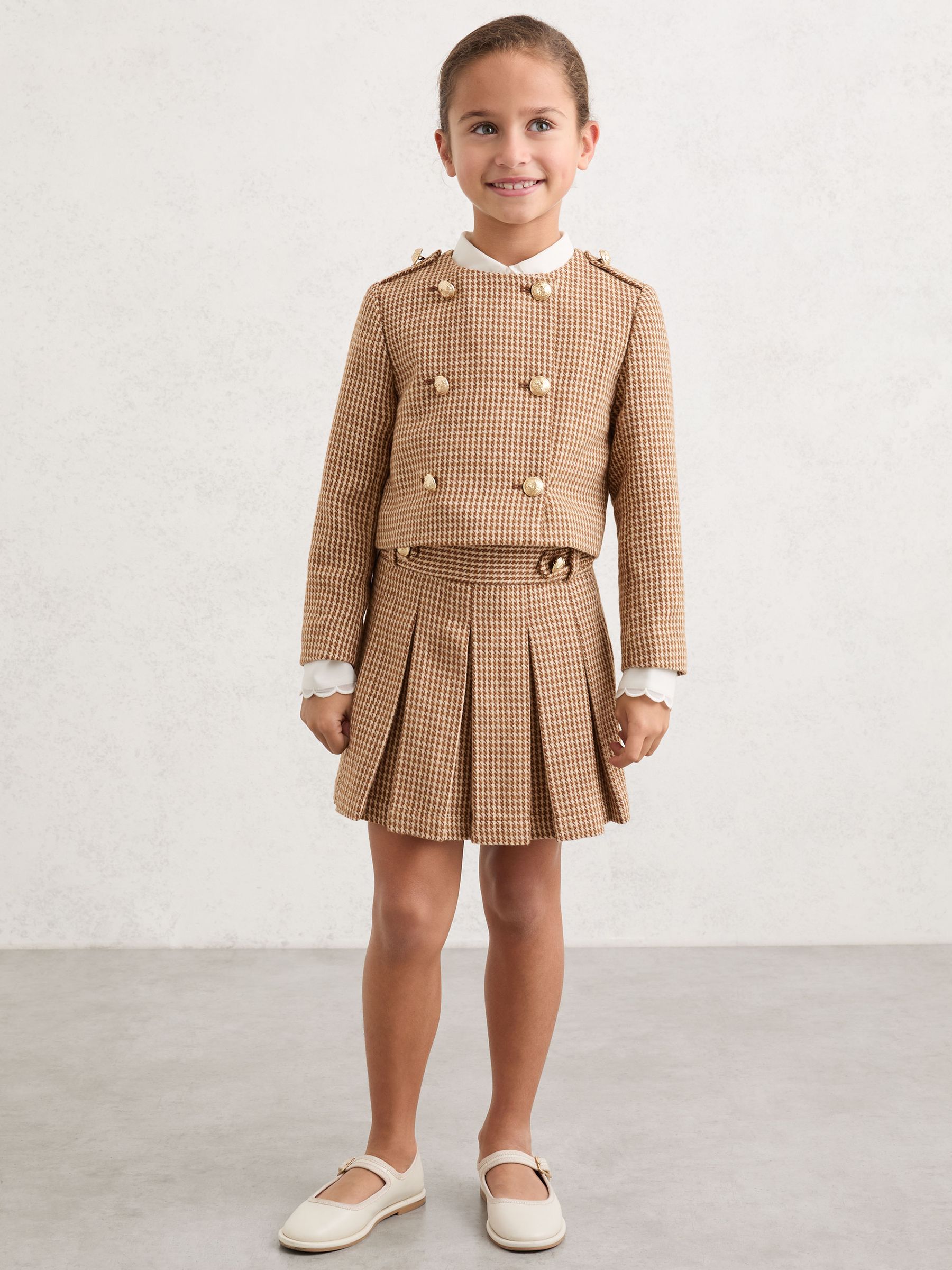3-9 yrs Puppytooth-Check Fitted Jacket in Brown - Image 1 of 5