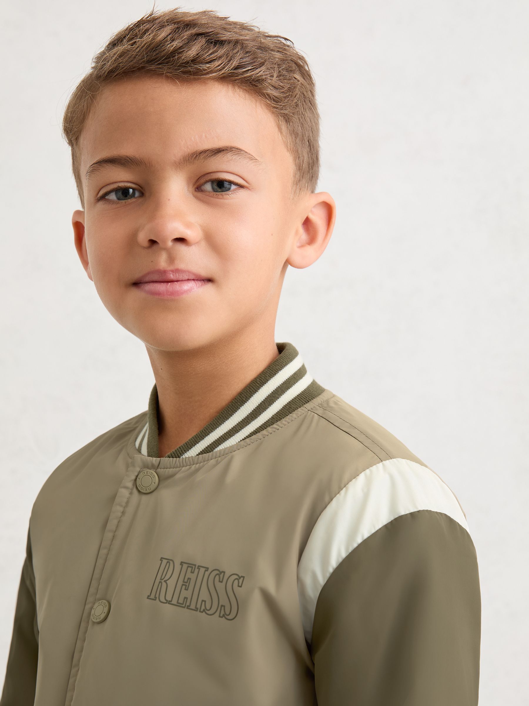 Colour-Block Bomber Jacket in Green - Image 4 of 5