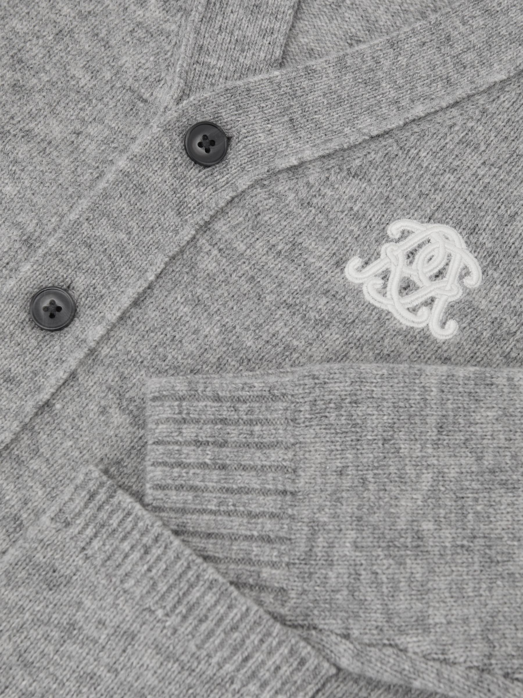 3-9 yrs Monogram Relaxed Wool-Blend Cardigan in Soft Grey Melange - Image 5 of 5
