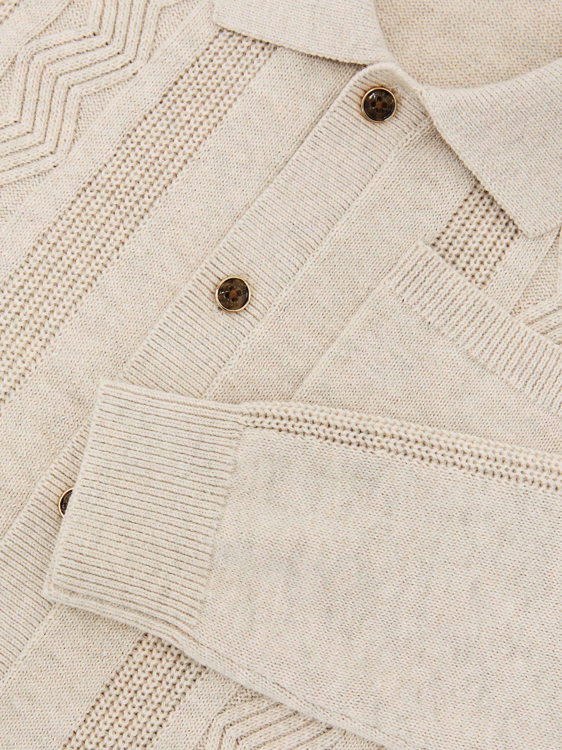 Stitch-Detail Polo-Collar Cardigan Cotton-Blend in Oatmeal - Image 5 of 5