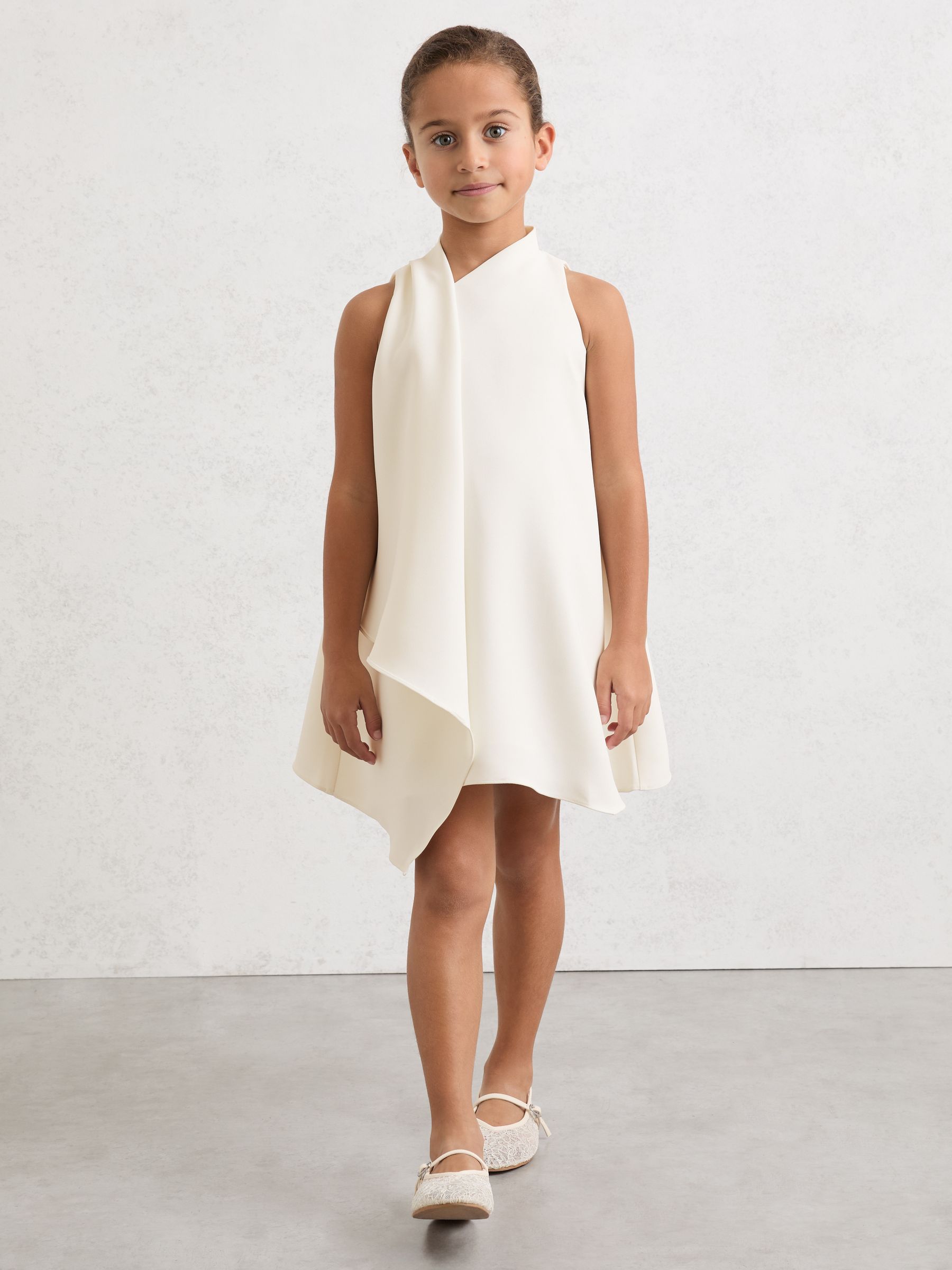 3-9 yrs Draped Sleeveless Shift Dress in Ivory - Image 1 of 6
