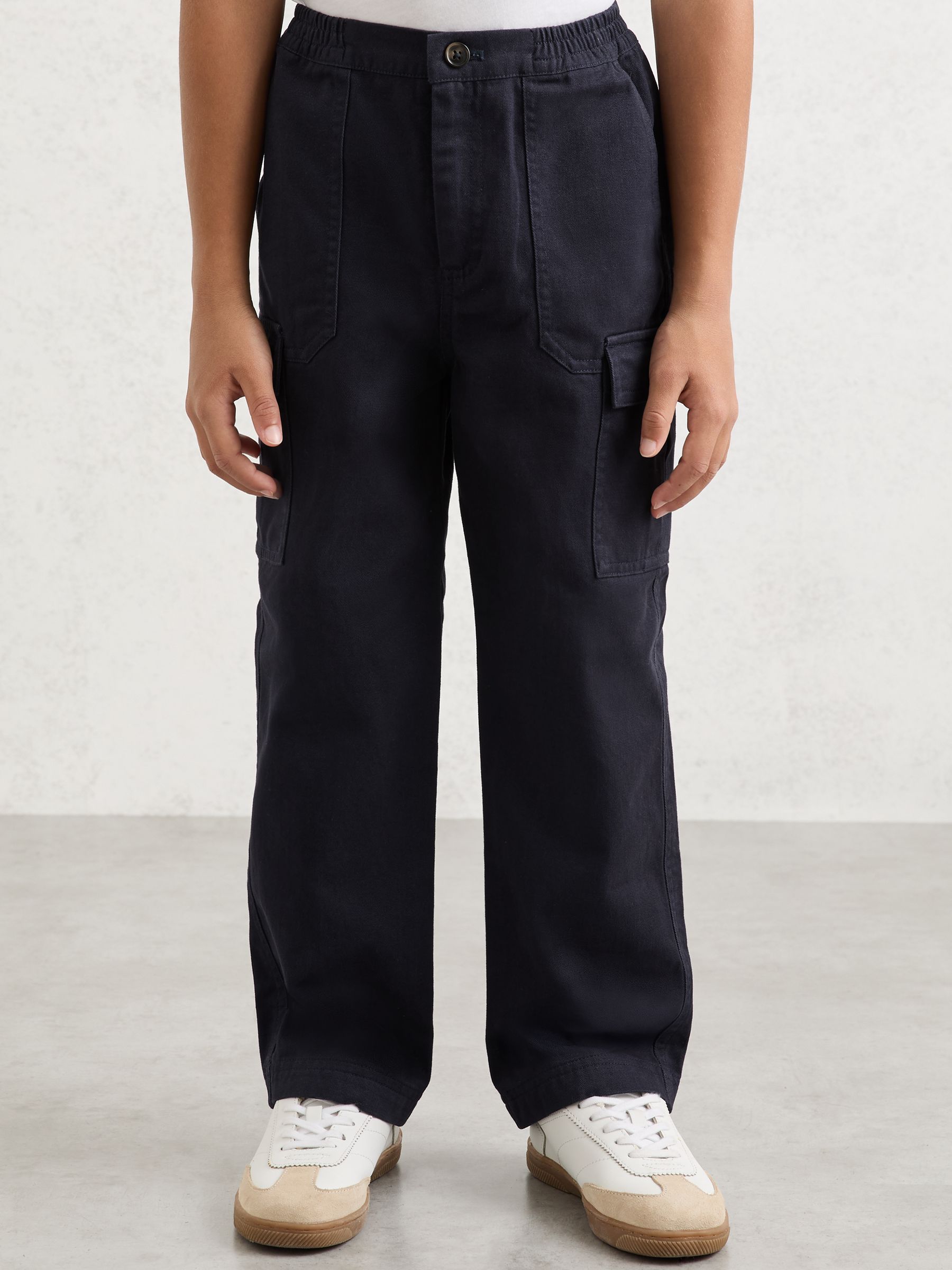 13-14 yrs Cotton Wide-Leg Cargo Trousers in Navy - Image 4 of 6