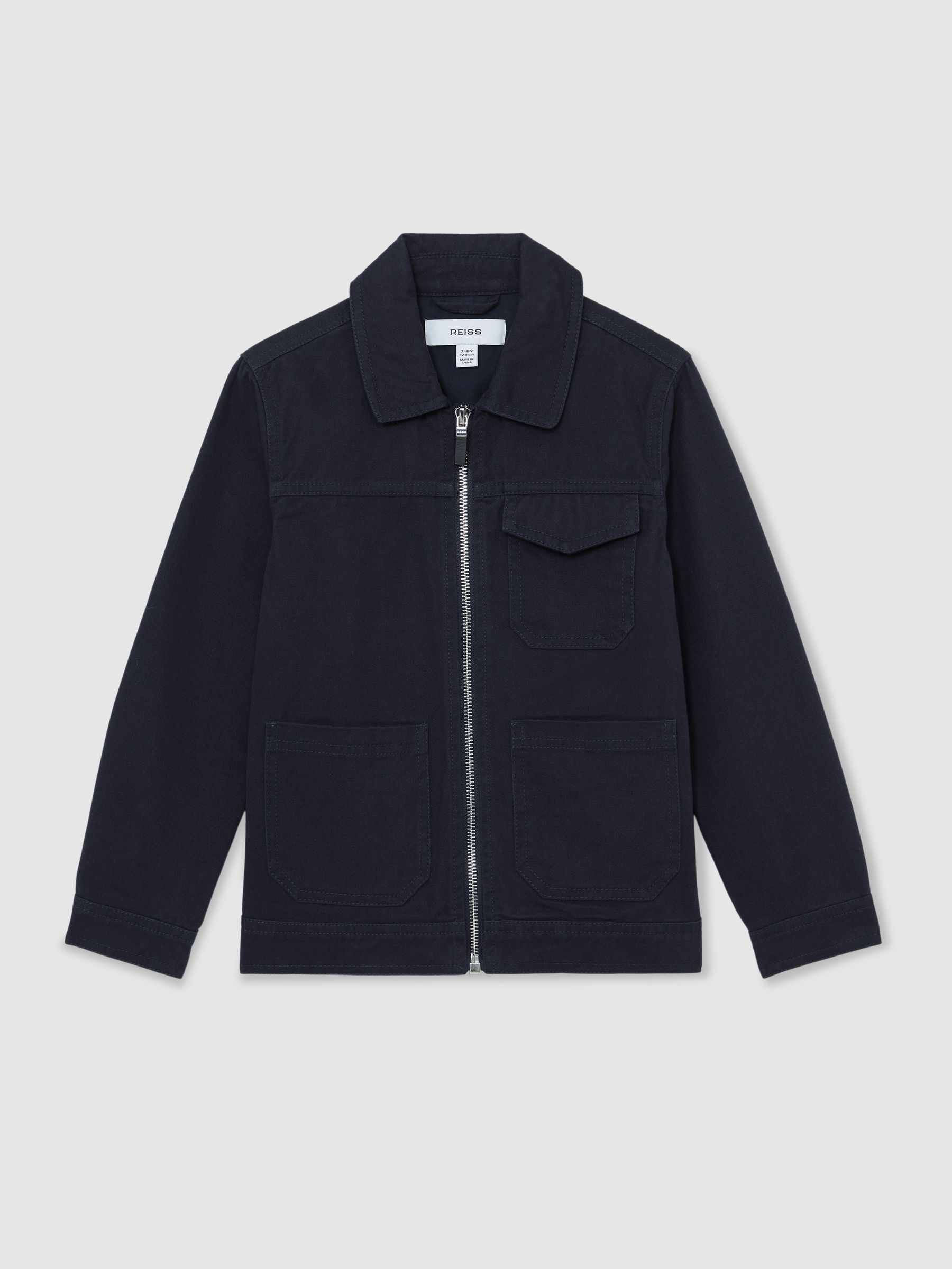 Cotton Zip-Through Utility Jacket in Navy - Image 2 of 5