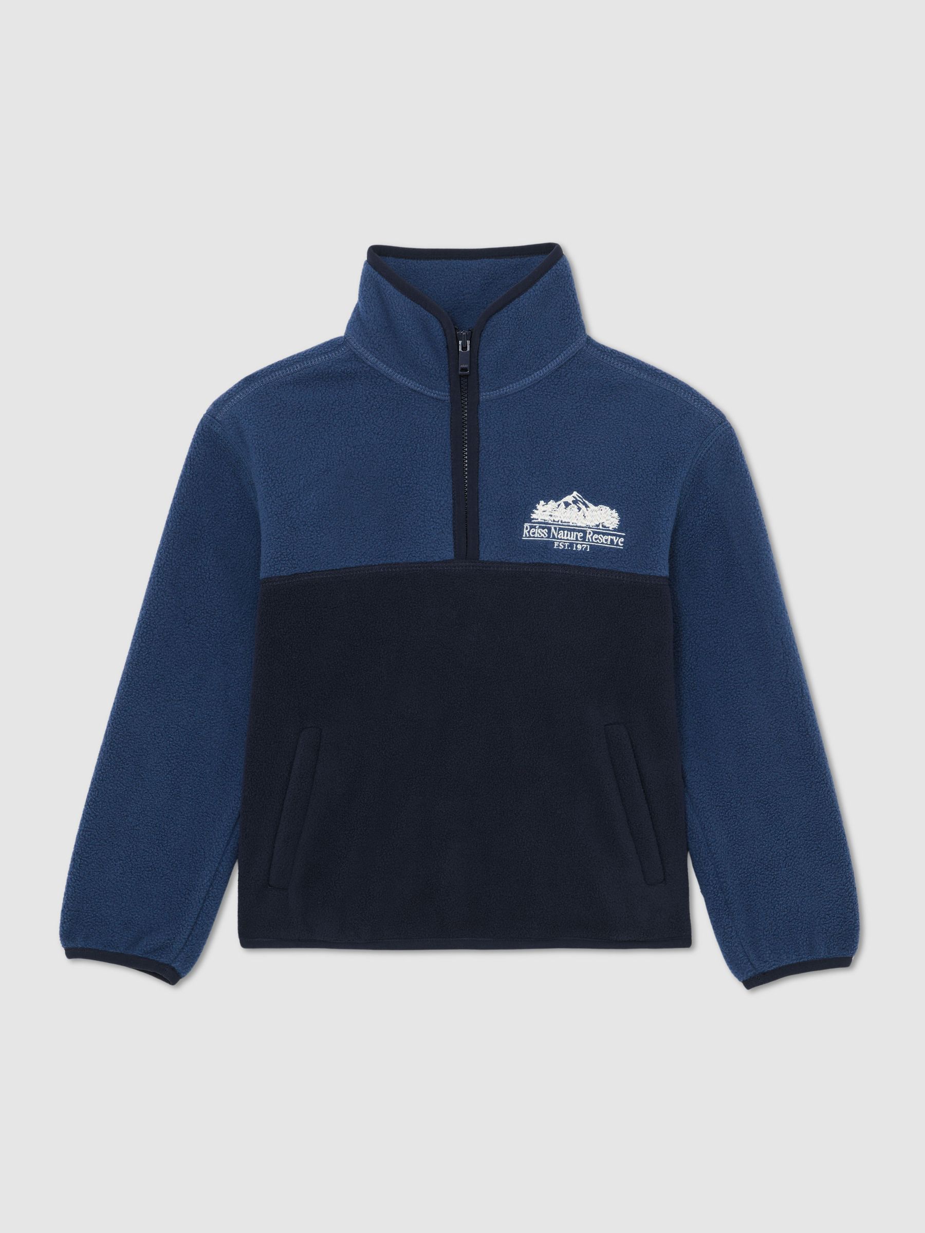 Nature Reserve Colour-Block Zip Fleece in Navy/Airforce Blue - Image 2 of 5 Nature Reserve Colour-Block Zip Fleece in Navy/Airforce Blue - Image 2 of 5