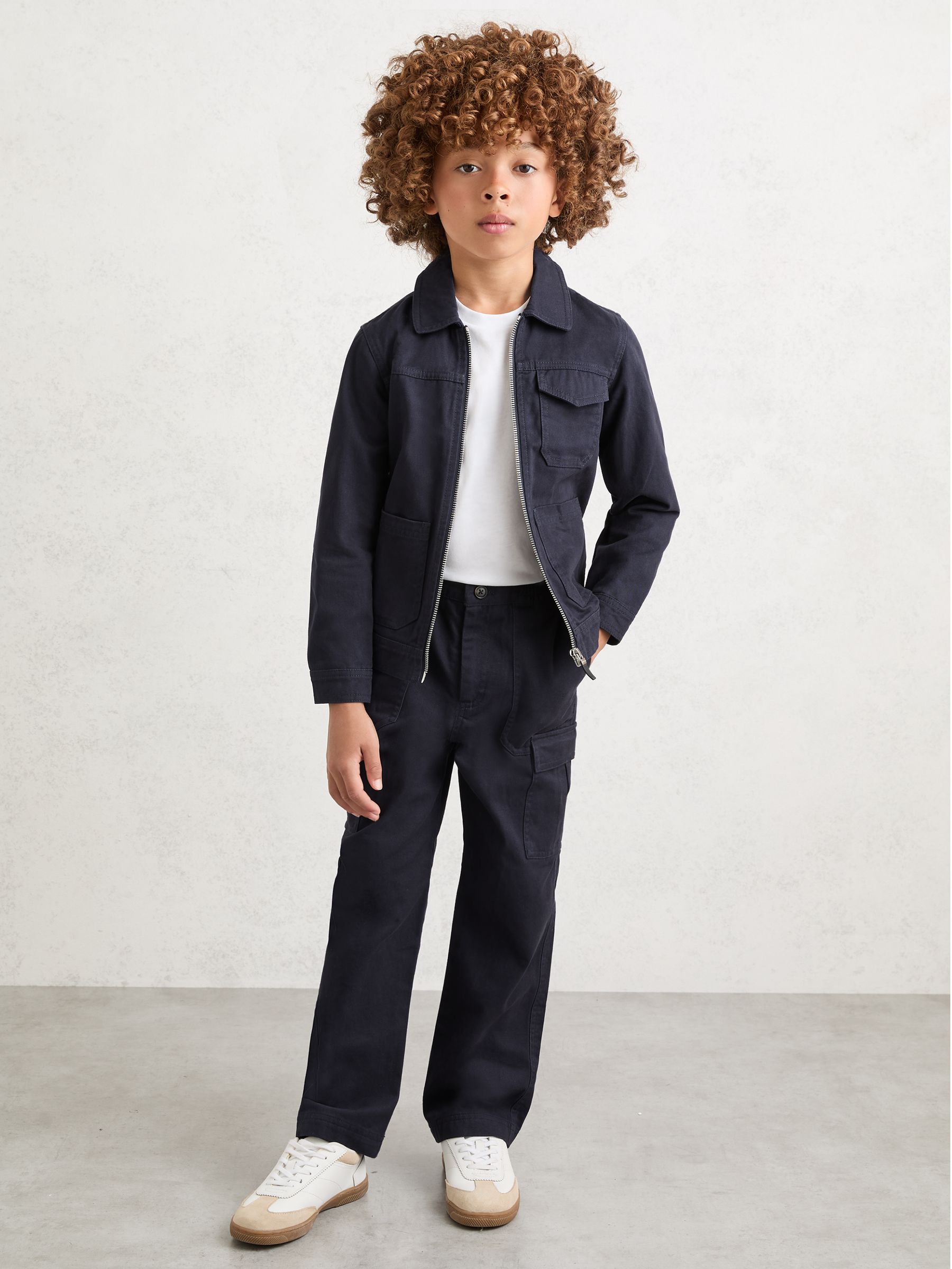 Cotton Wide-Leg Cargo Trousers in Navy - Image 3 of 6