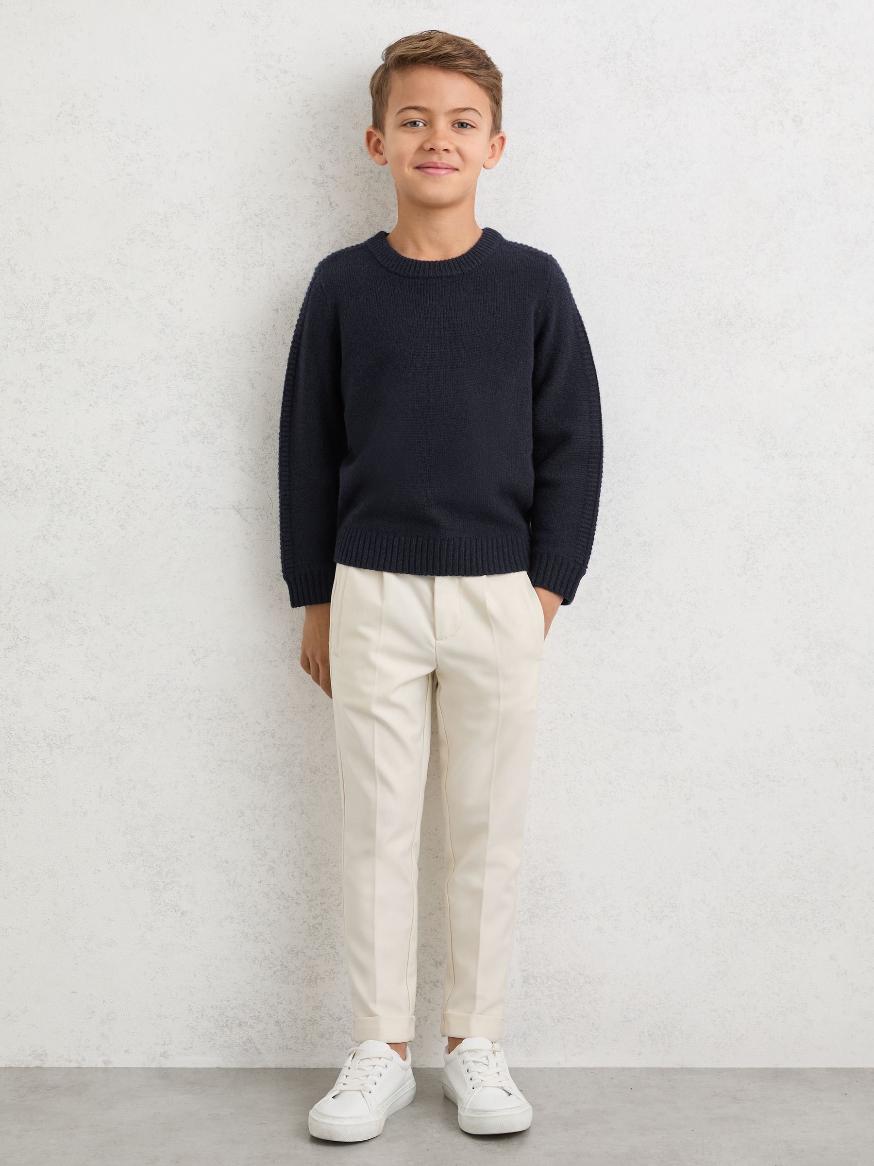 Merino Wool-Blend Rib-Detail Jumper in Navy - Image 1 of 5