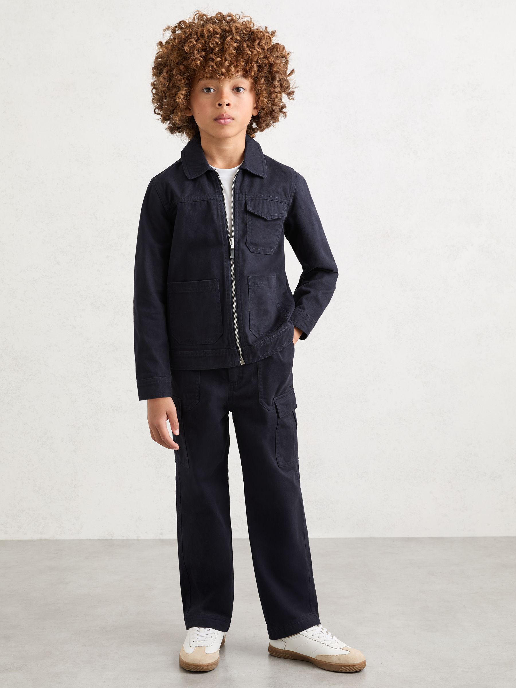 13-14 yrs Cotton Zip-Through Utility Jacket in Navy - Image 2 of 5