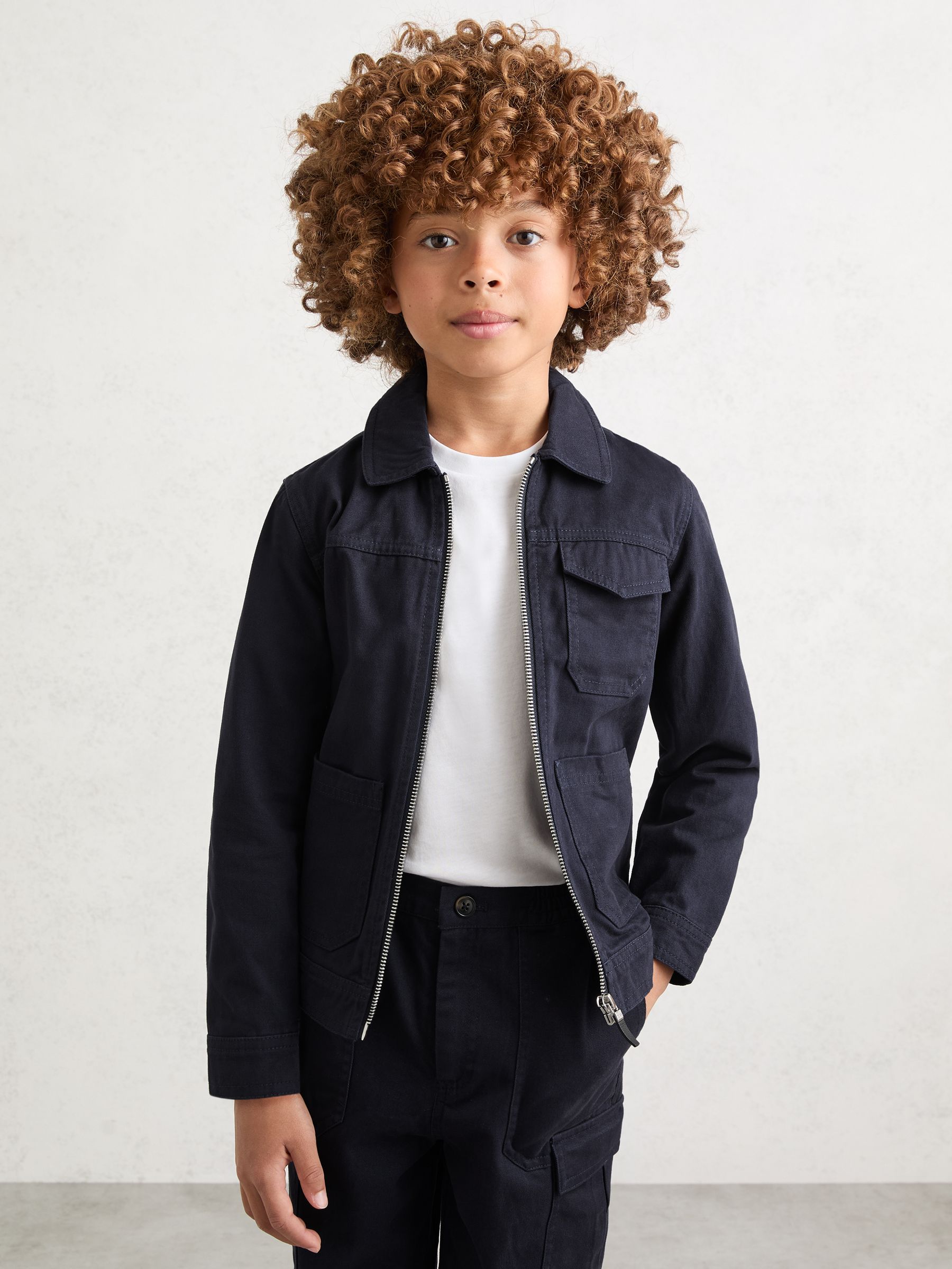 13-14 yrs Cotton Zip-Through Utility Jacket in Navy - Image 3 of 5