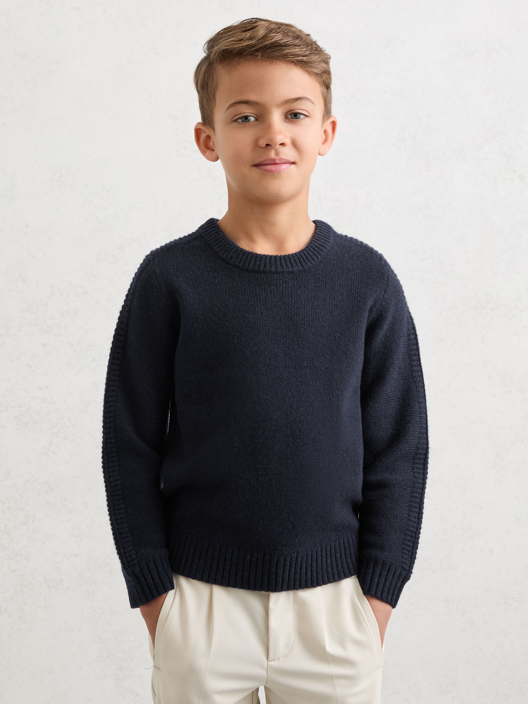 Merino Wool-Blend Rib-Detail Jumper in Navy - Image 1 of 5 Merino Wool-Blend Rib-Detail Jumper in Navy - Image 1 of 5