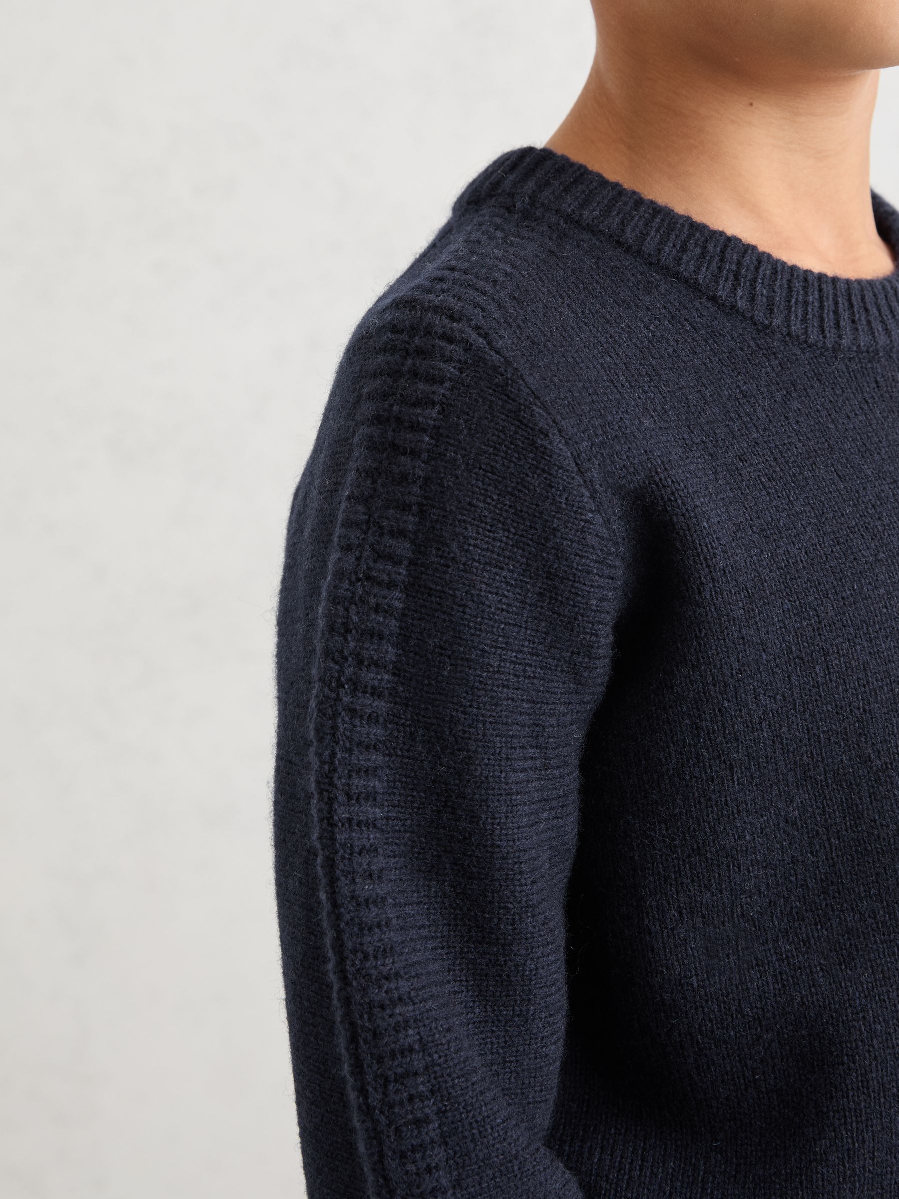 Merino Wool-Blend Rib-Detail Jumper in Navy - Image 4 of 5