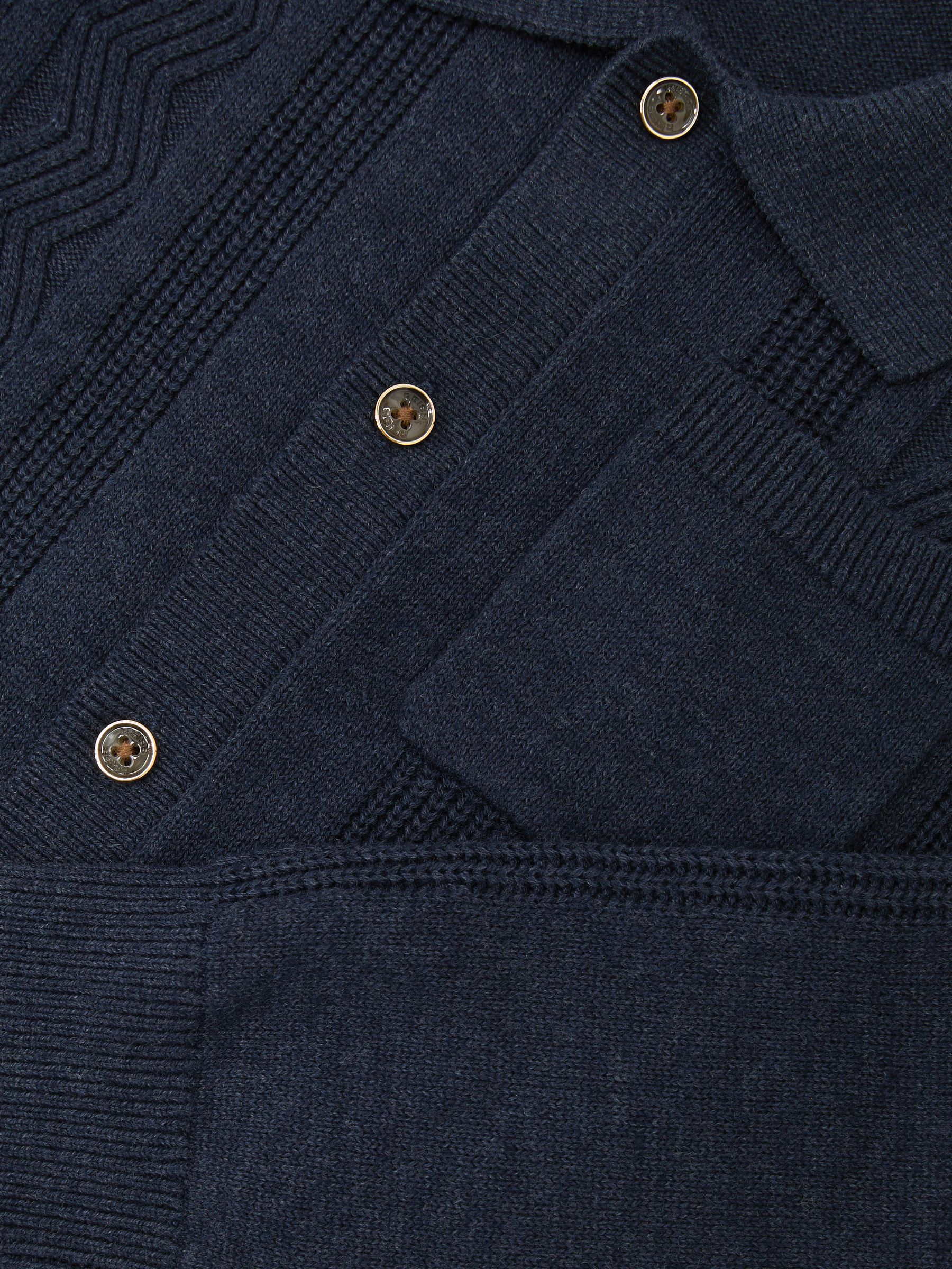 Stitch-Detail Polo-Collar Cardigan Cotton-Blend in Navy - صورة 4 من 4