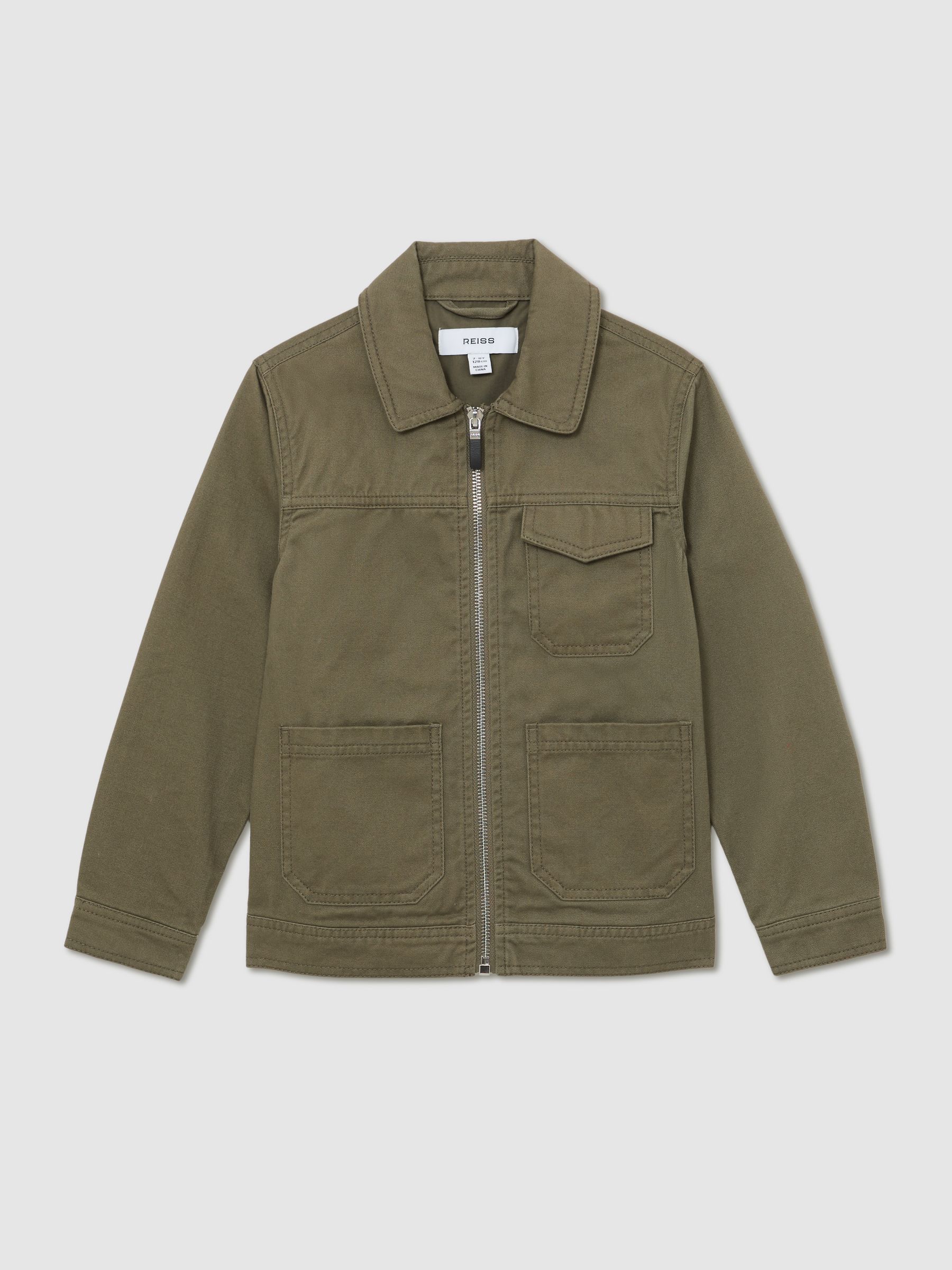 13-14 yrs Cotton Zip-Through Utility Jacket in Khaki - Image 1 of 5