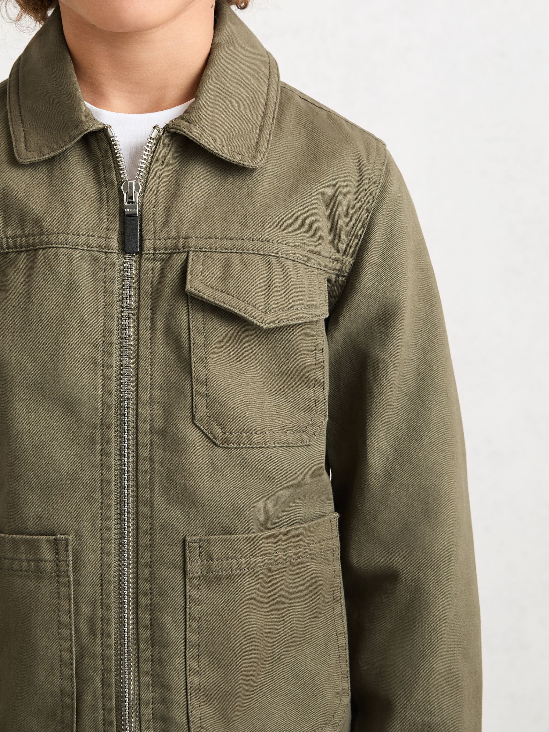 13-14 yrs Cotton Zip-Through Utility Jacket in Khaki - Image 4 of 5
