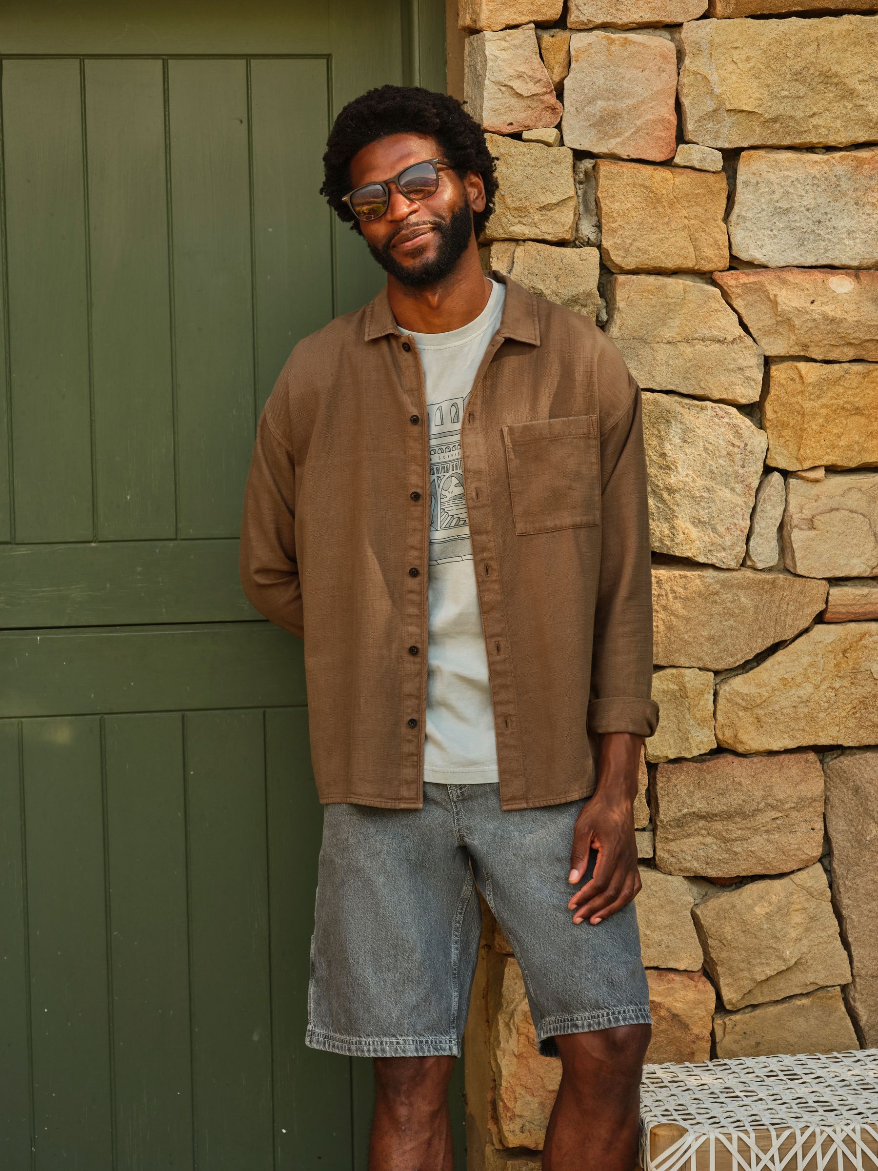 salsation ウエア　Lサイズ light brown Salcombe Relaxed Fit Tan Brown Long Sleeve Garment Dye Shirt