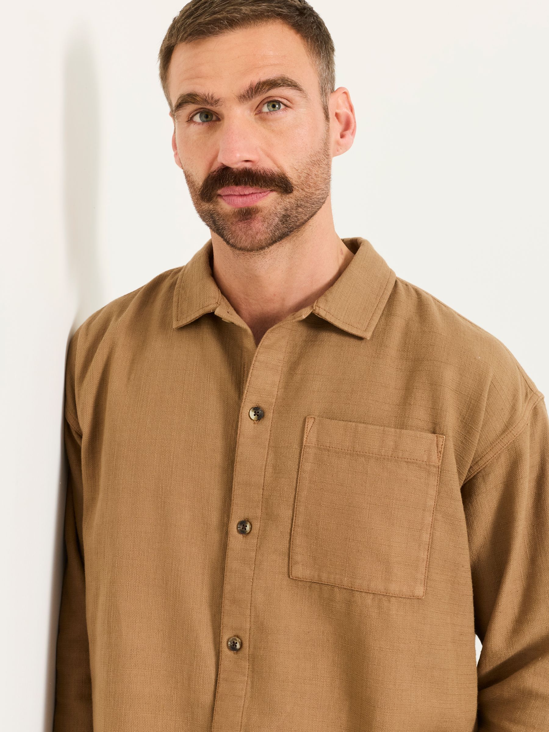 Salcombe Relaxed Fit Tan Brown Long Sleeve Garment Dye Shirt