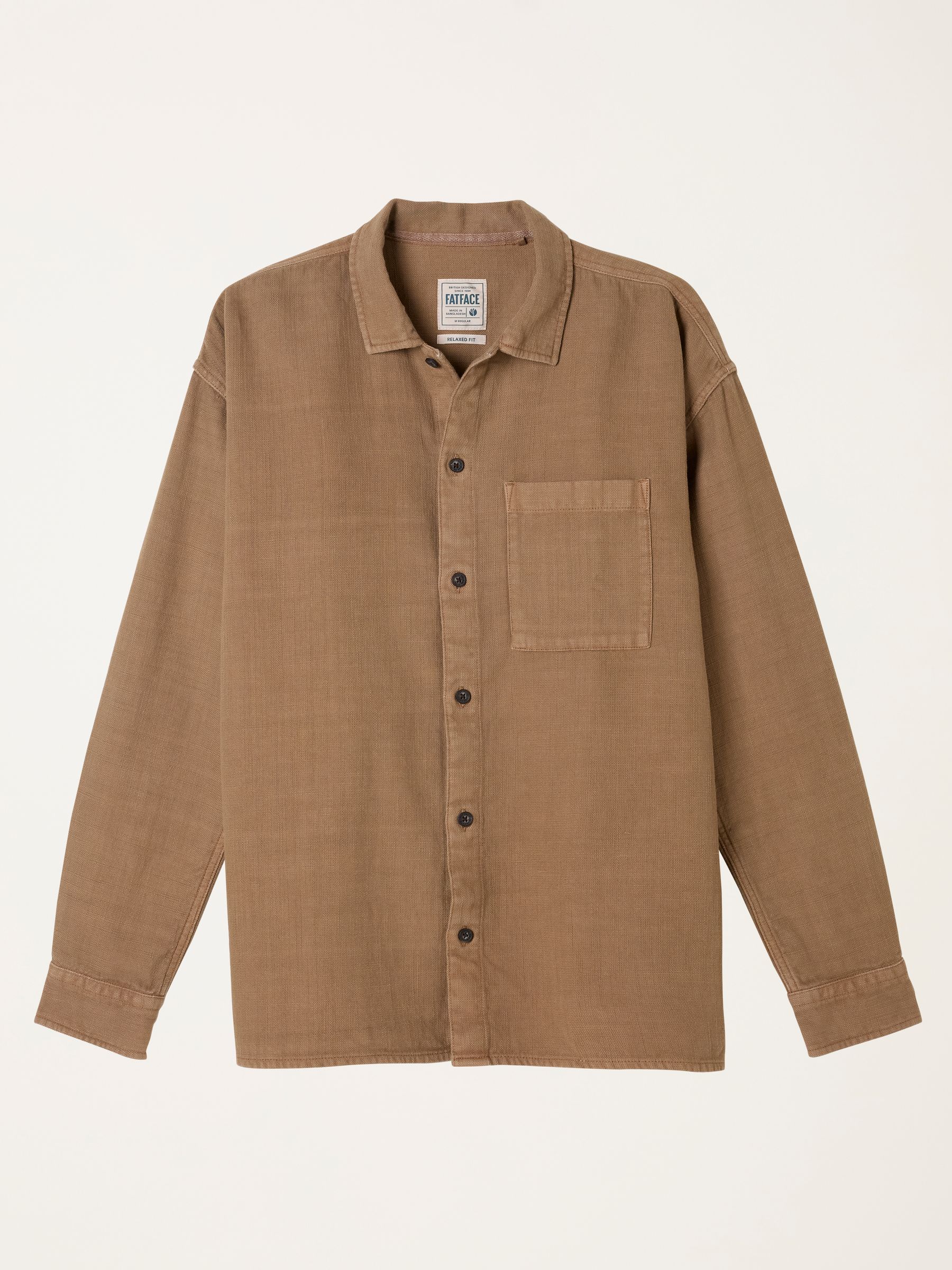 Salcombe Relaxed Fit Tan Brown Long Sleeve Garment Dye Shirt
