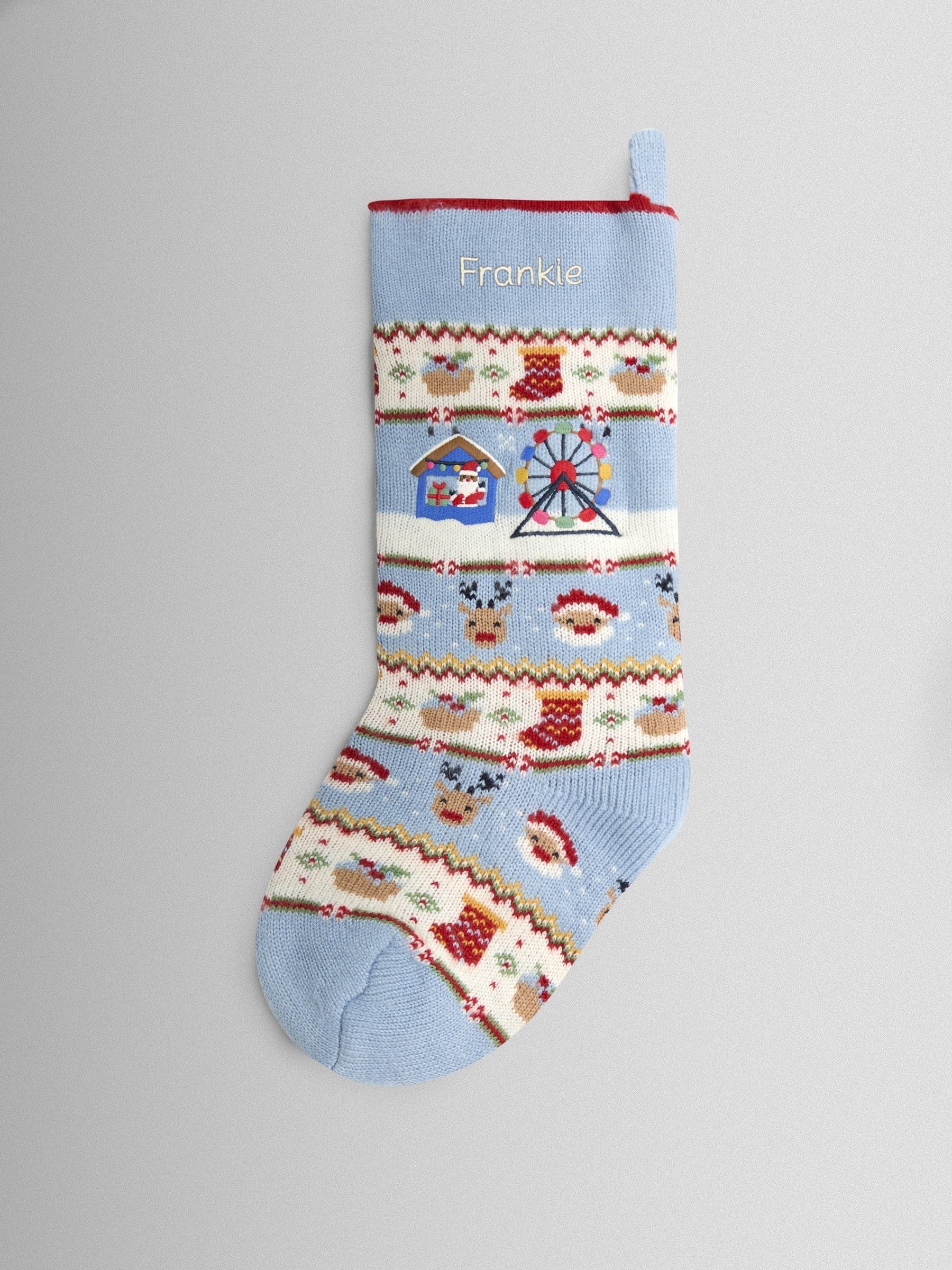 Personalised Christmas Fairground Knitted Stocking - Image 1 of 2 Personalised Christmas Fairground Knitted Stocking - Image 1 of 2
