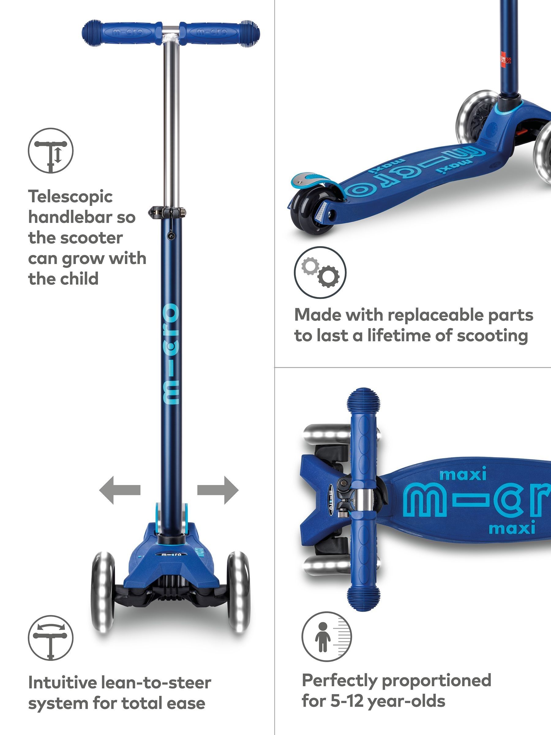 Navy LED Maxi Deluxe Scooter - Image 4 of 5