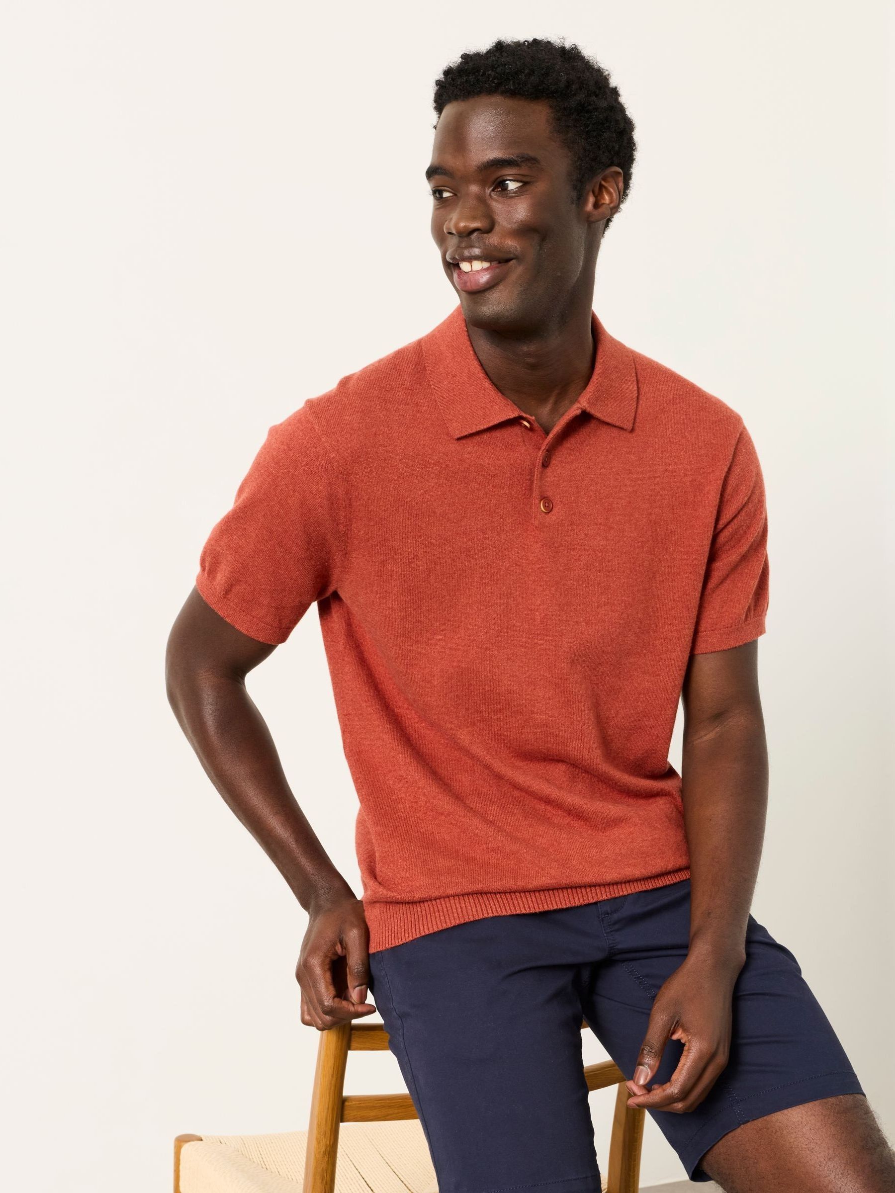 Rye Burnt Orange Knitted Polo Shirt - Image 3 of 4