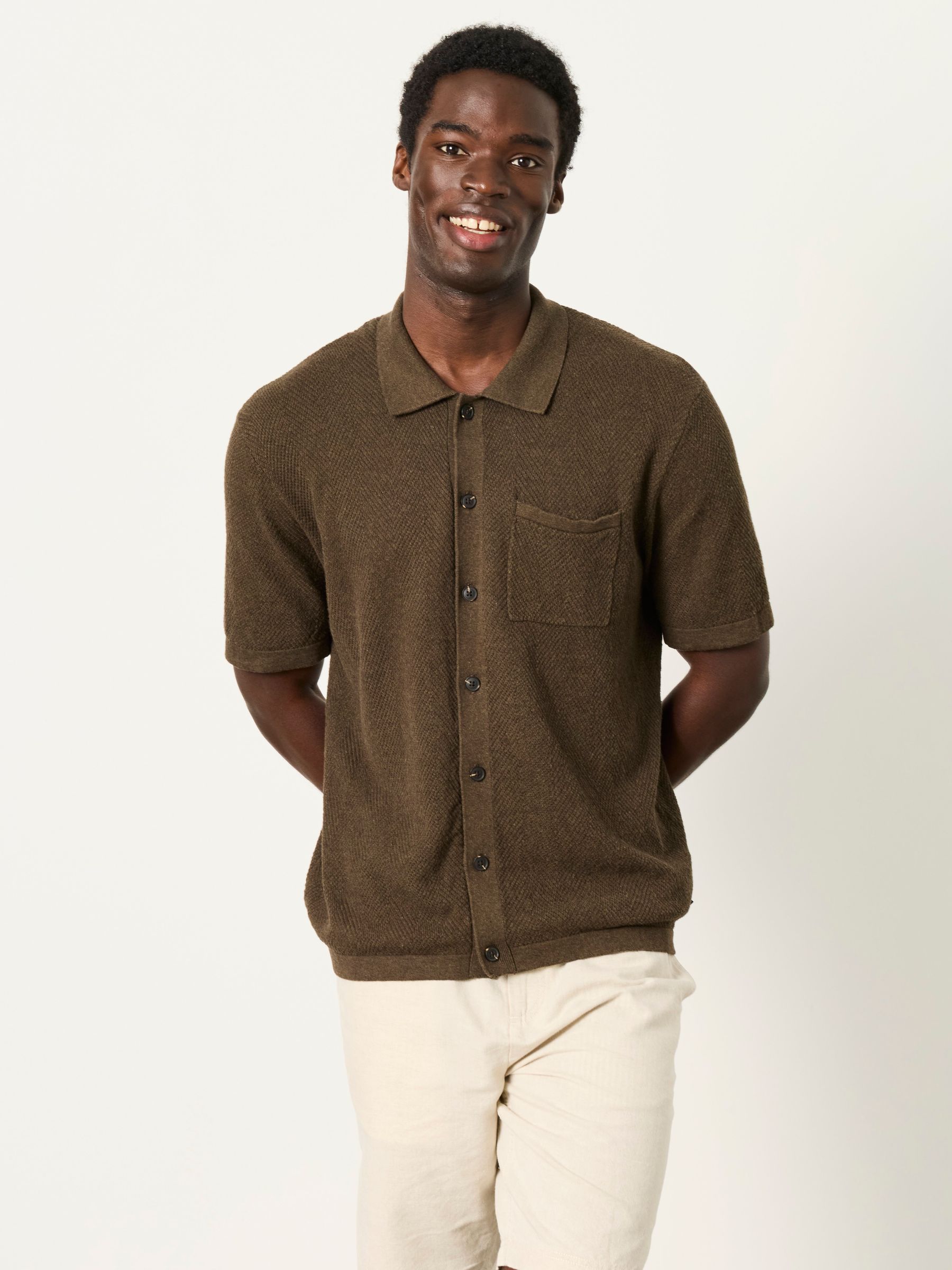 Portloe Khaki Green Knitted Shirt - Image 4 of 7