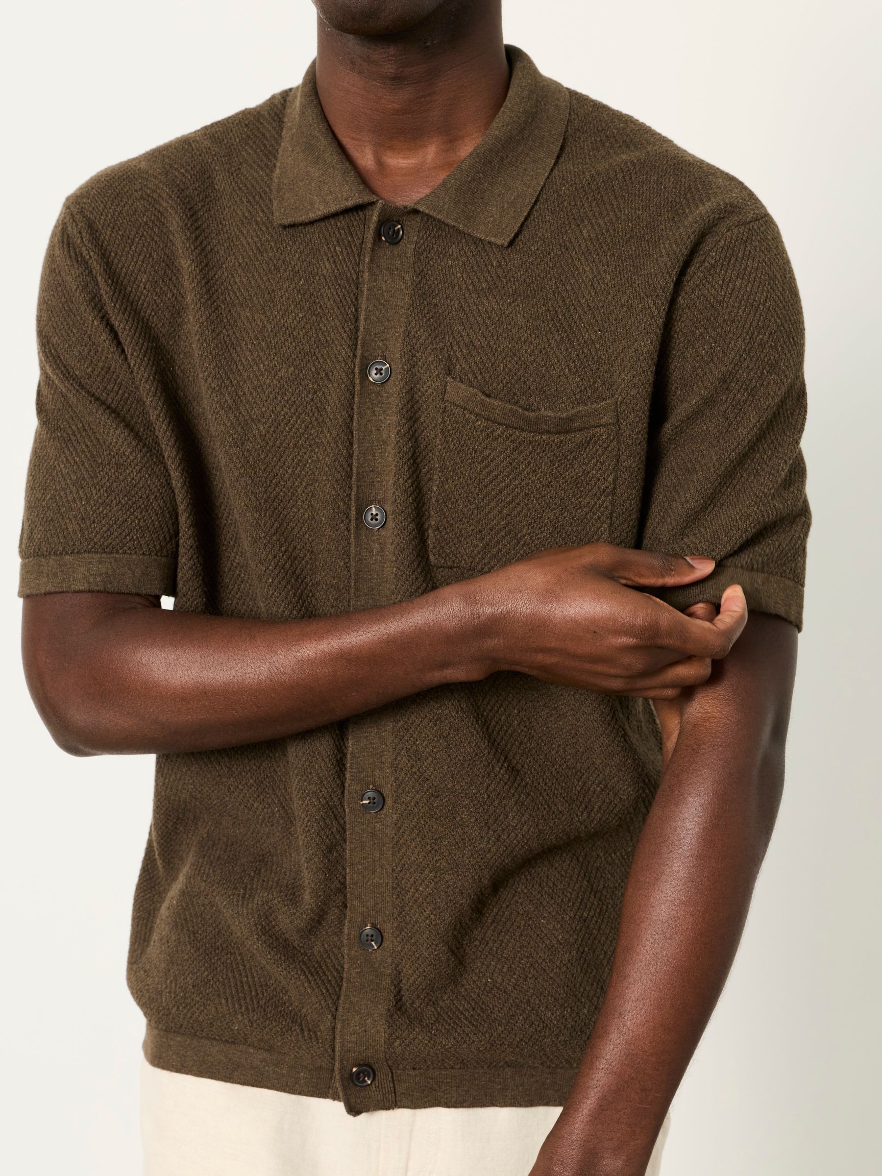 Portloe Khaki Green Knitted Shirt - Image 6 of 7