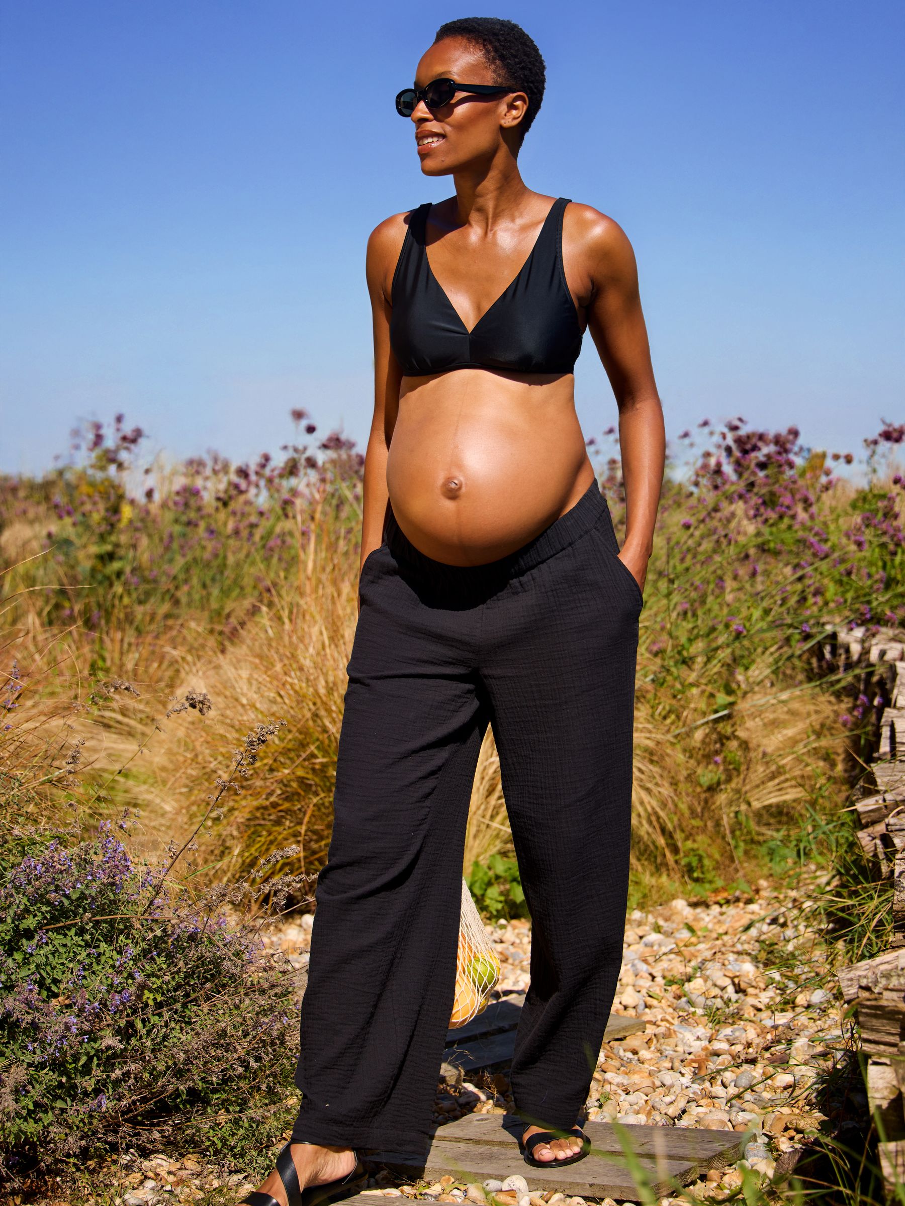 Black Textured Maternity Trousers - Image 1 of 7 Black Textured Maternity Trousers - Image 1 of 7
